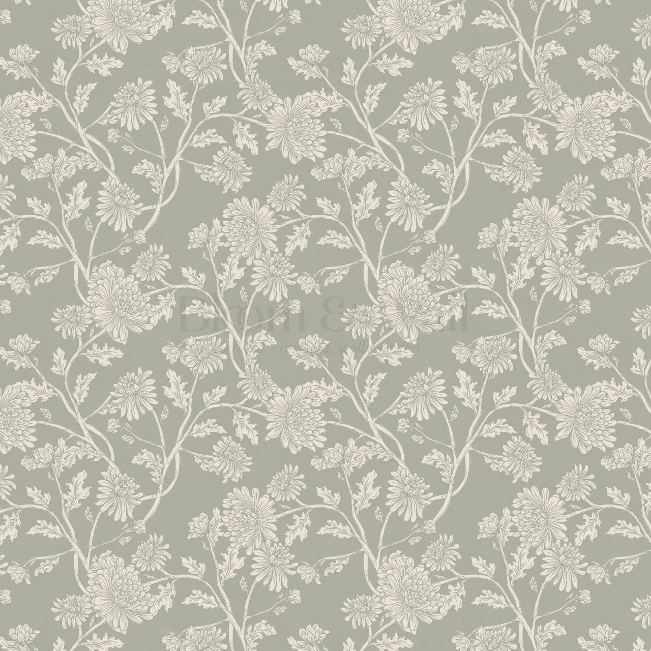 Elsie Wild Chrysanthemum Vintage Sage Wallpaper