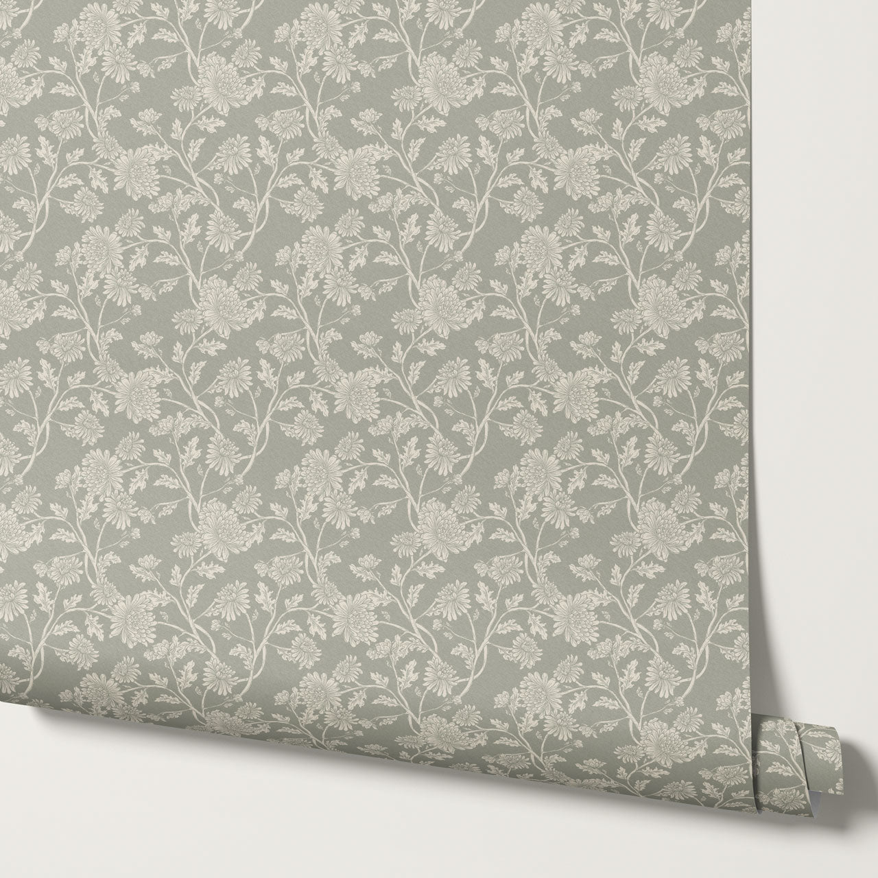 Elsie Wild Chrysanthemum Vintage Sage Wallpaper