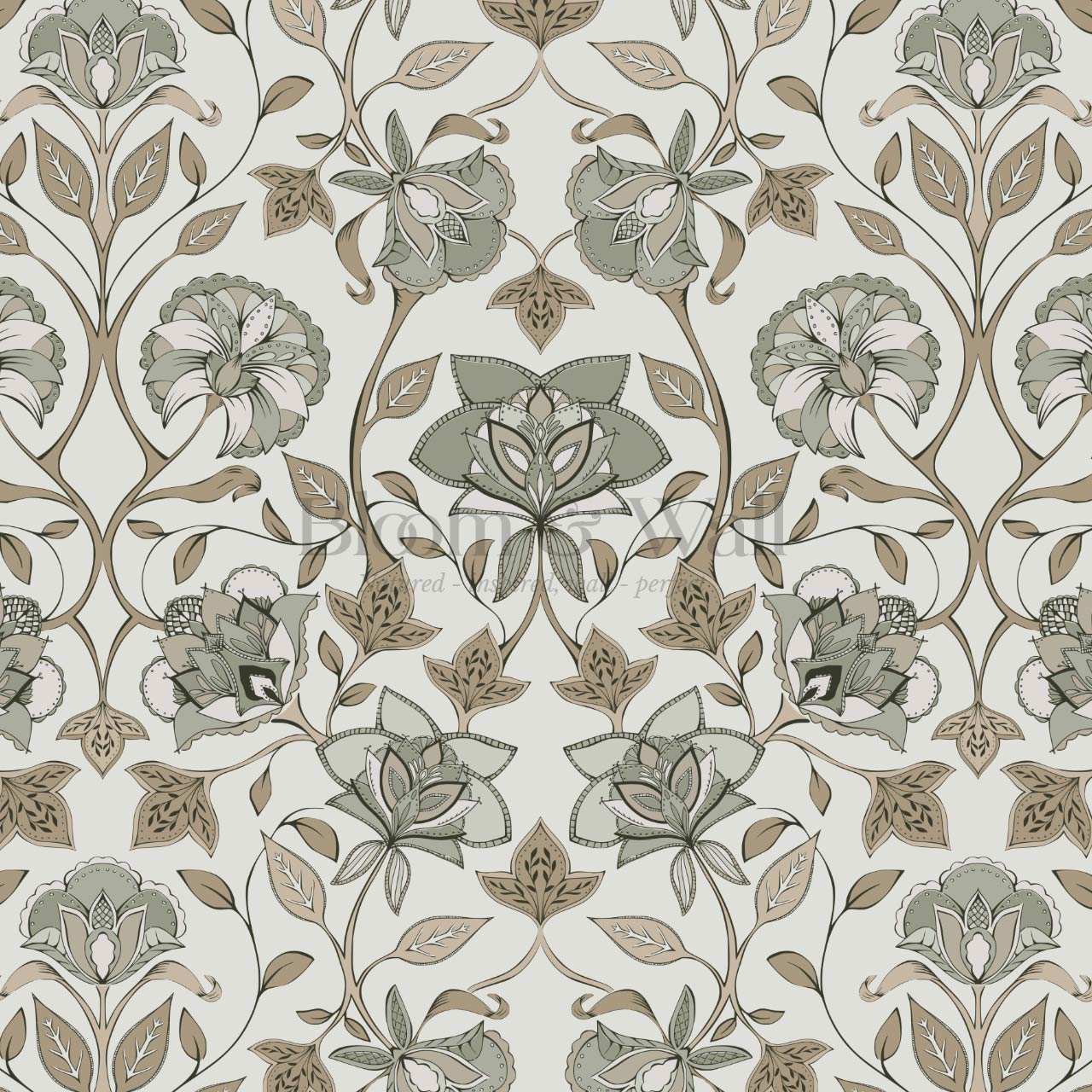 Elvia Ornate Floral Sage Brown Wallpaper