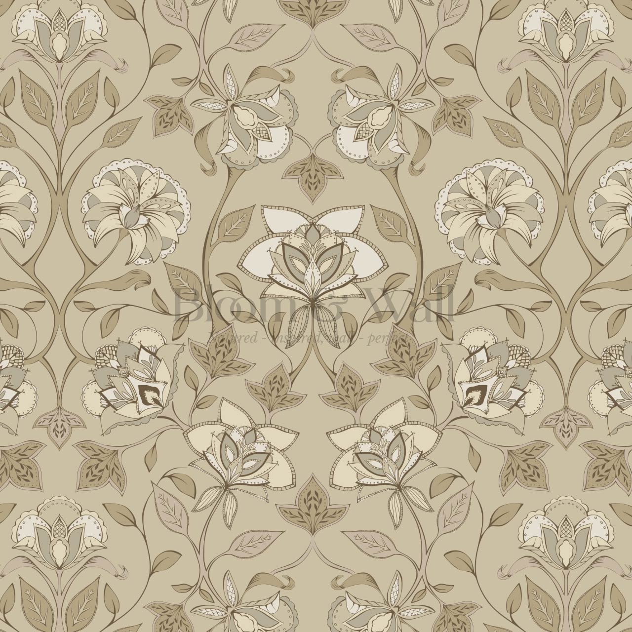 Elvia Ornate Floral Tan Almond Wallpaper