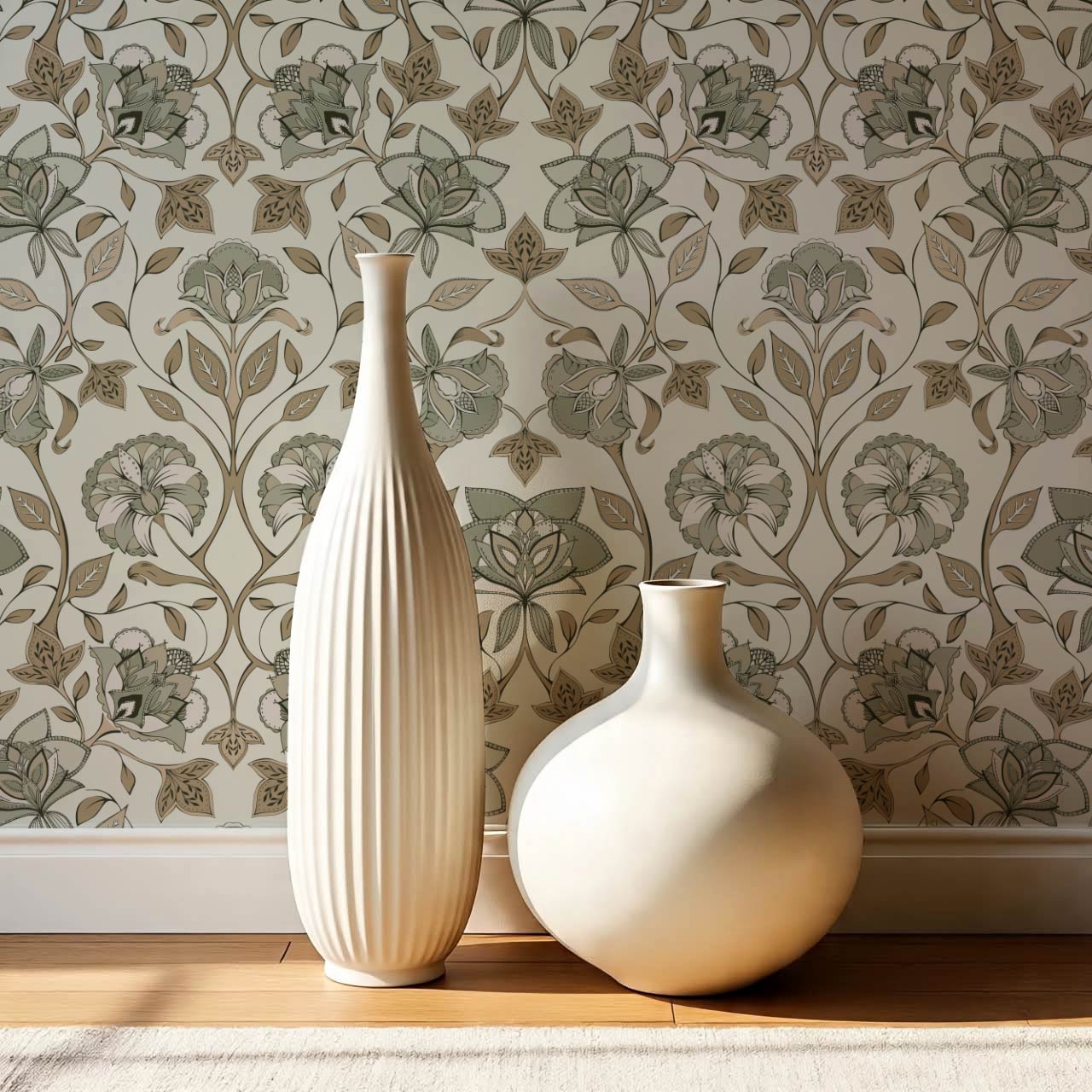 Elvia Ornate Floral Sage Brown Wallpaper