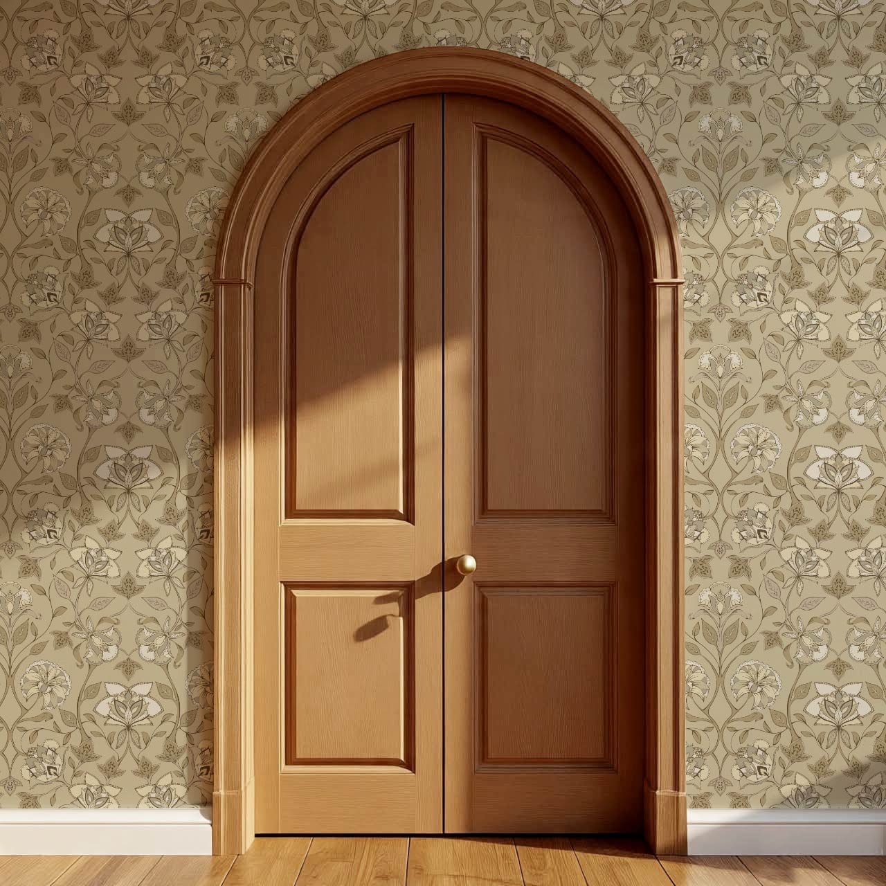Elvia Ornate Floral Tan Almond Wallpaper