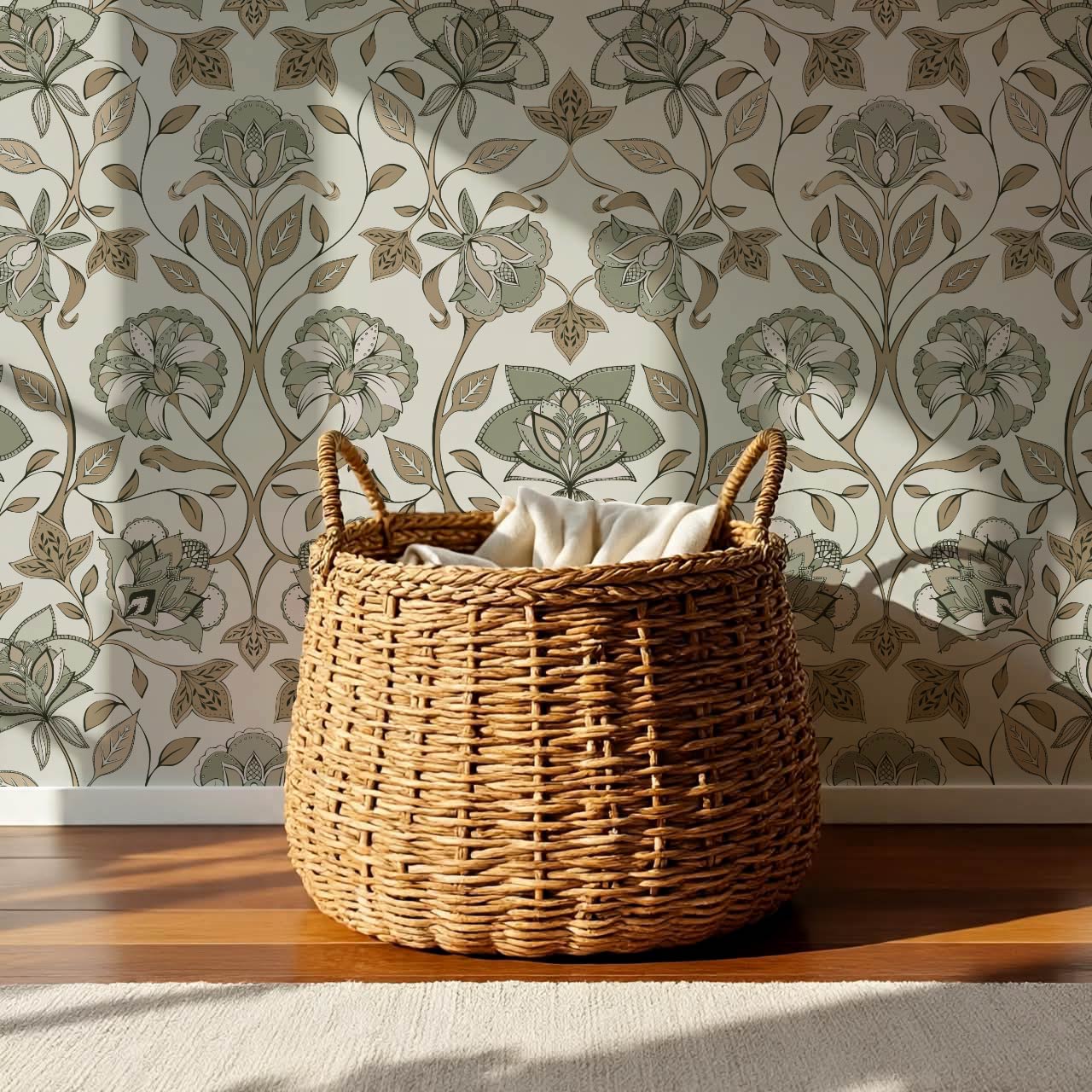 Elvia Ornate Floral Sage Brown Wallpaper