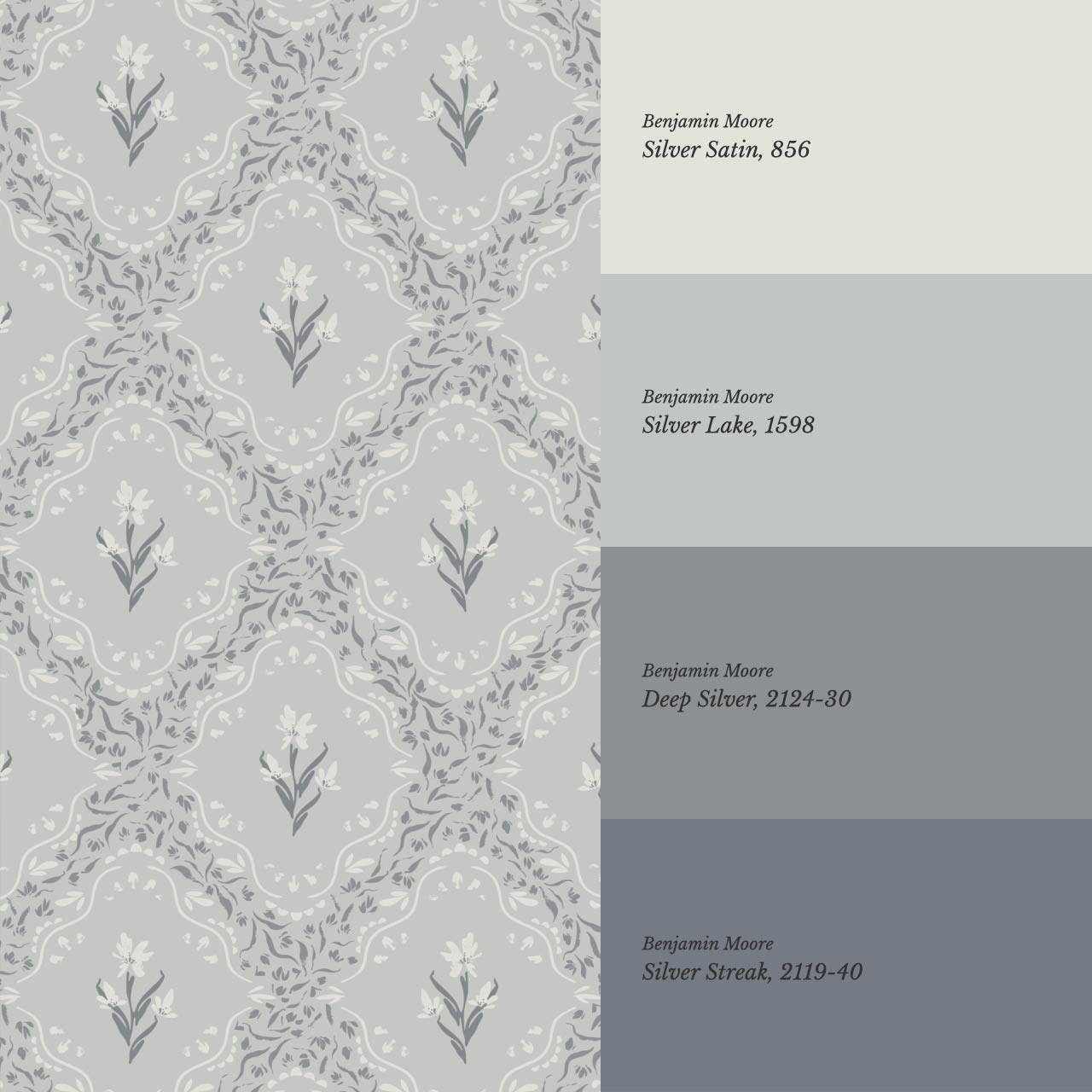 Emilia Heritage Bloom Slate Silver Wallpaper