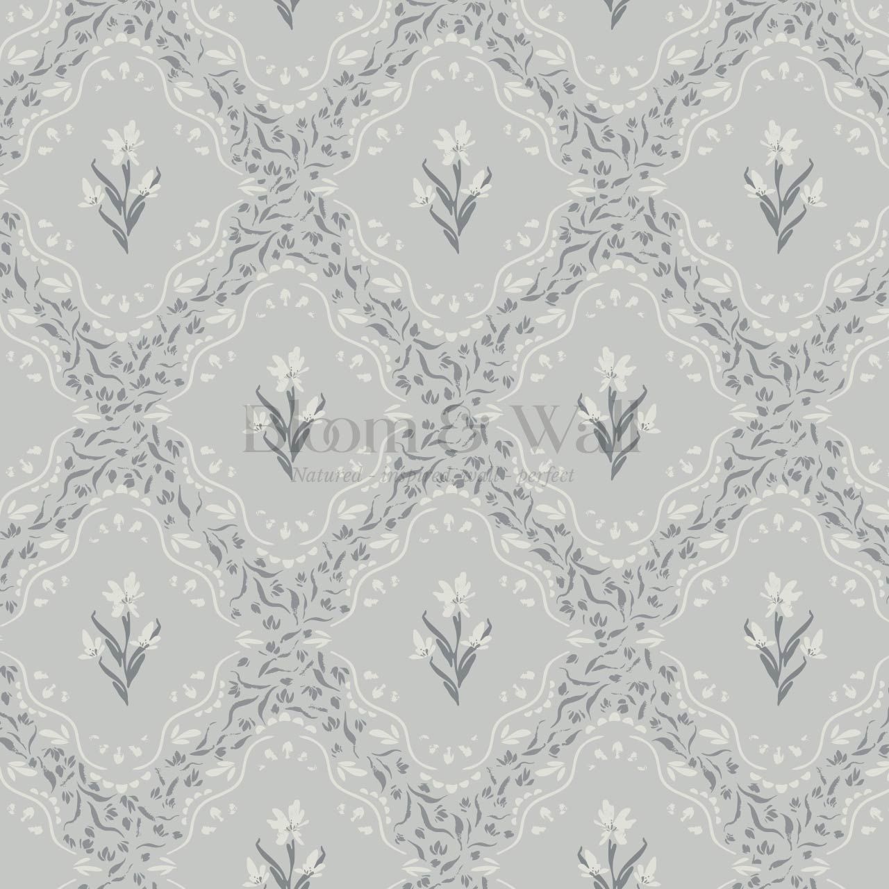 Emilia Heritage Bloom Slate Silver Wallpaper