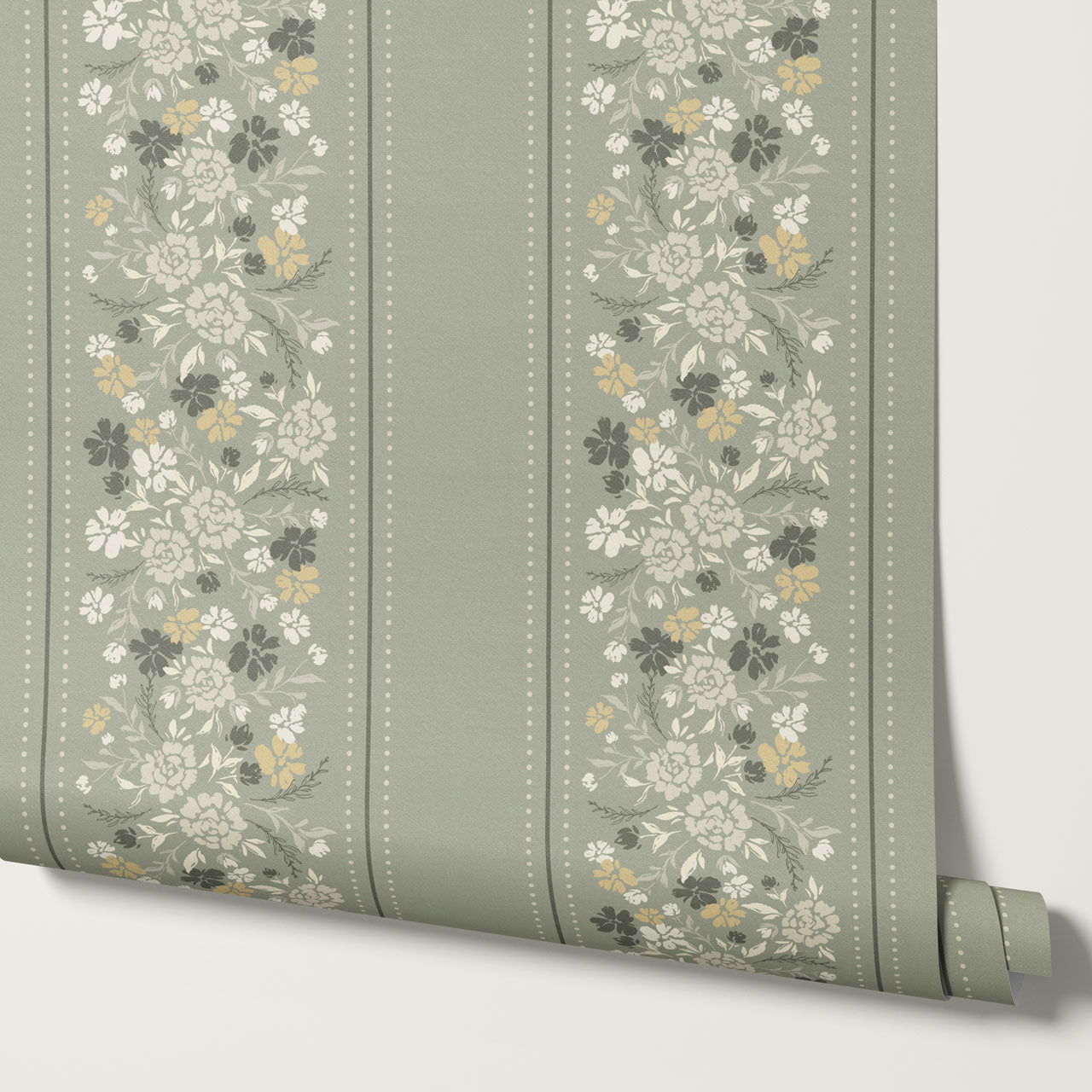 Emmeline Dotted Blooming Sage Vines Wallpaper
