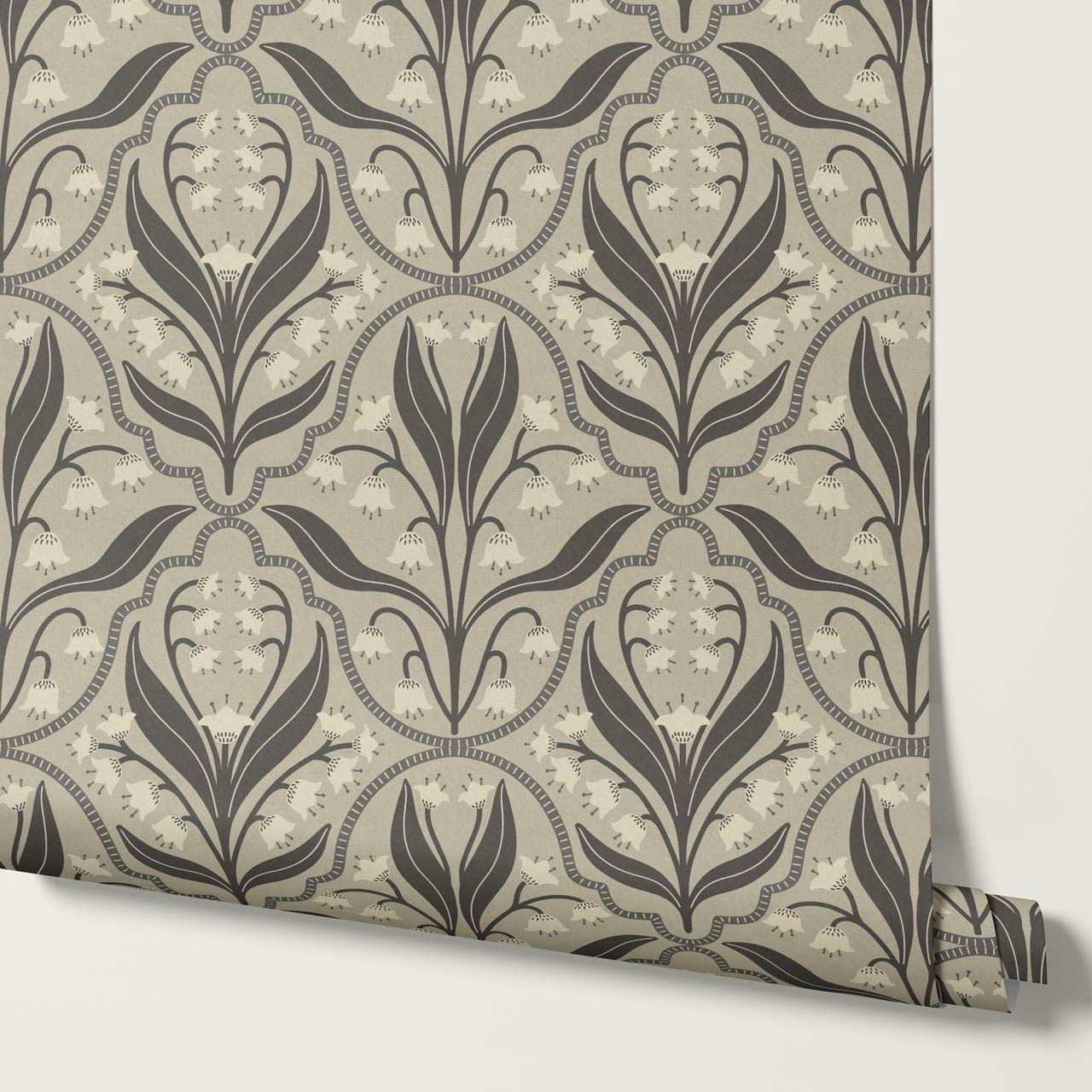 Enara Lily of the Valley Stone Gray Wallpaper