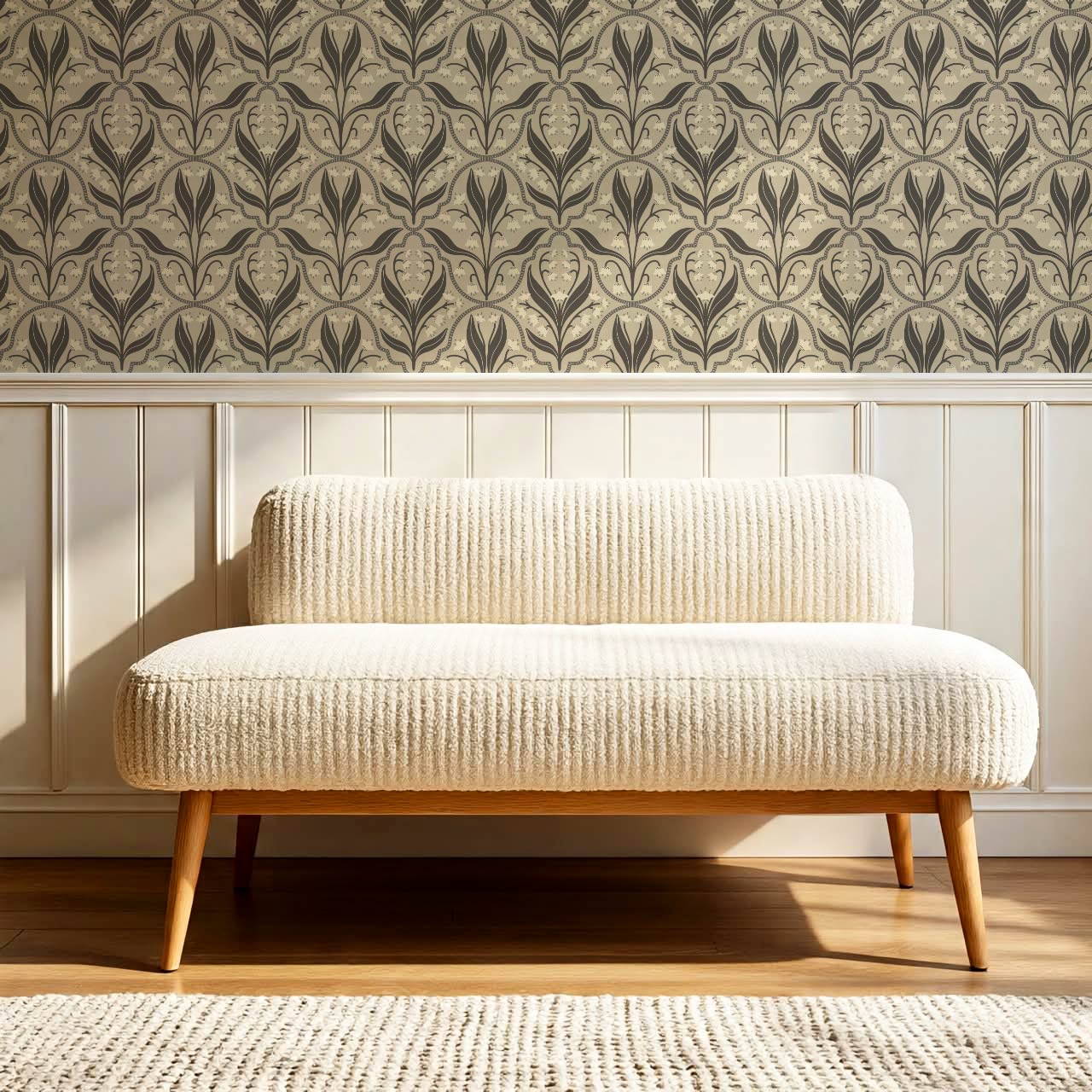 Enara Lily of the Valley Stone Gray Wallpaper