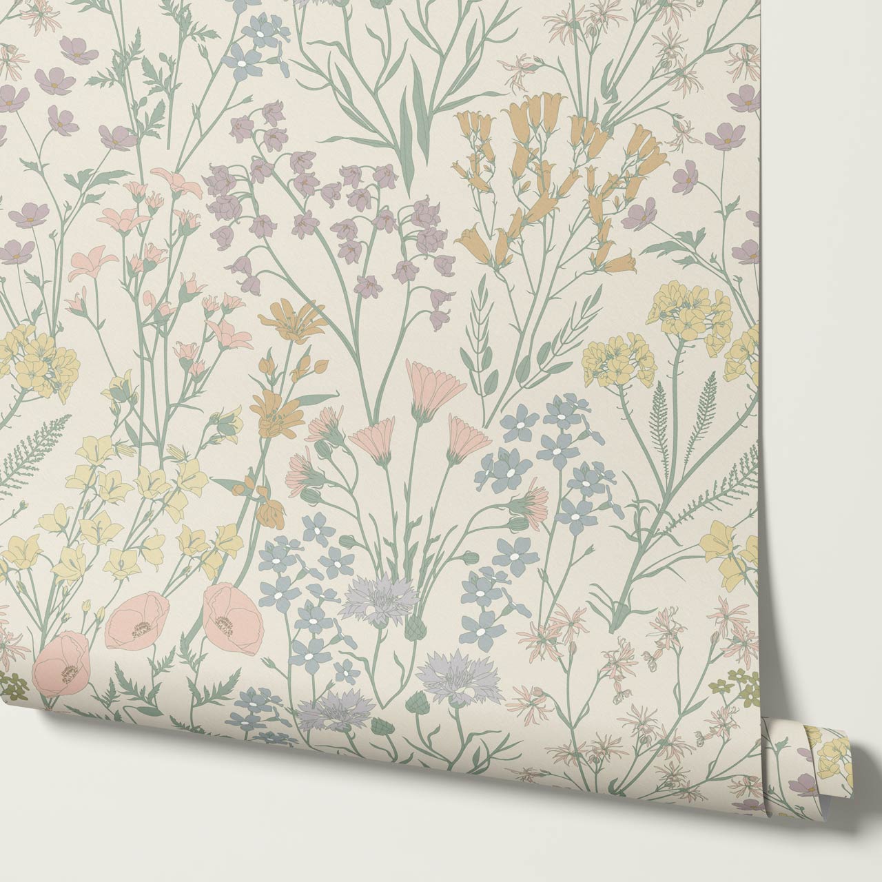 Ene Field Blooms Pastel Cream Wallpaper