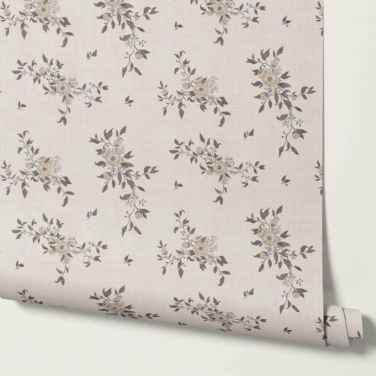 Ercilia Garden Heirloom Linen Taupe Dark Stone Wallpaper