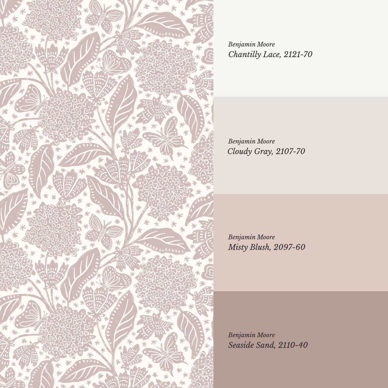 Erika Hydrangeas & Butterflies Mauve Cream Wallpaper