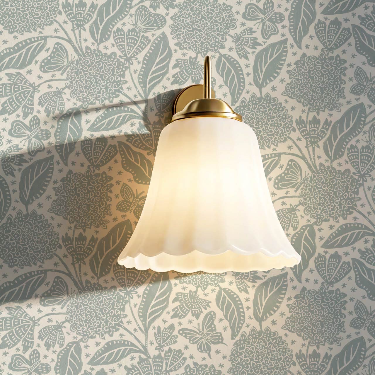 Erika Hydrangeas & Butterflies Sea Glass Cream Wallpaper