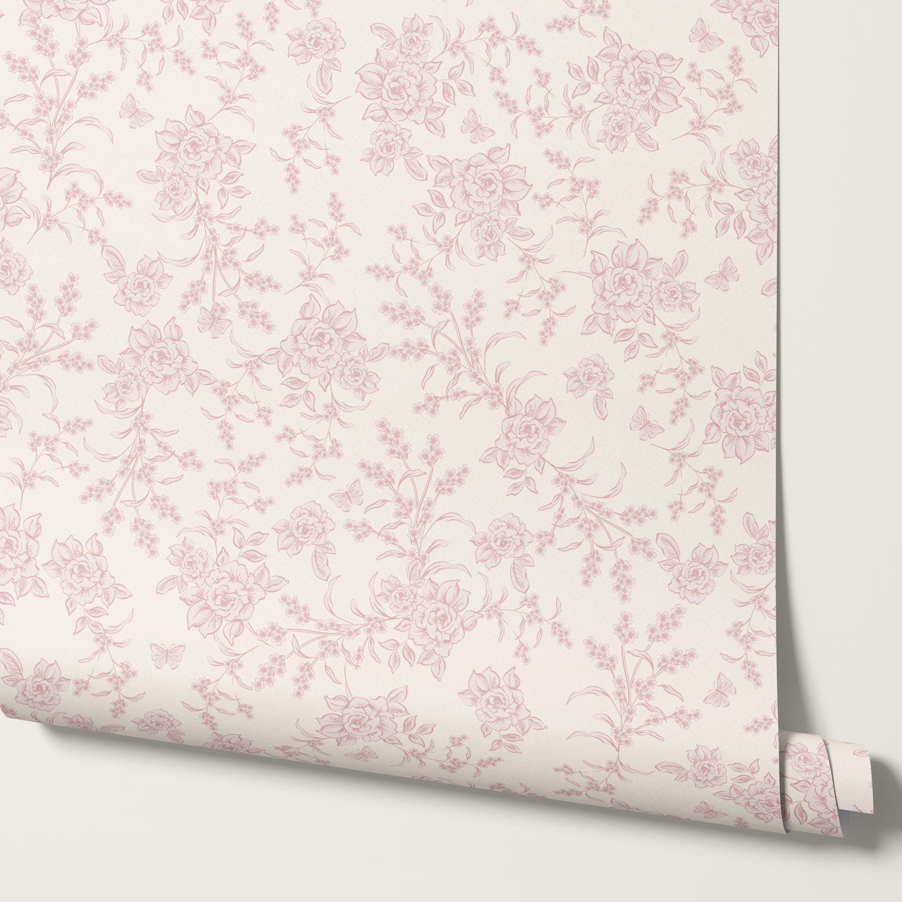 Esmeralda Rose Toile Pink Wallpaper