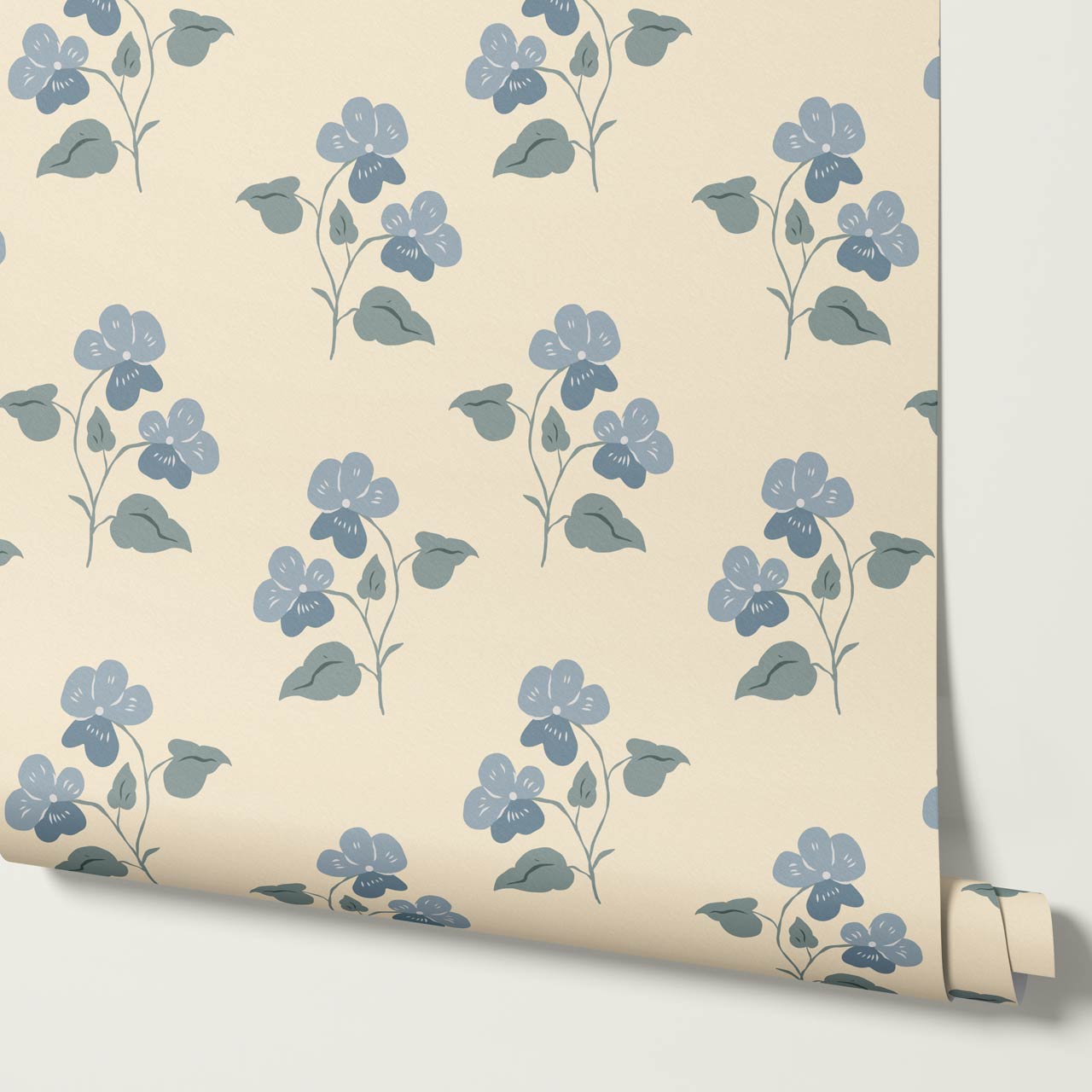 Estefania Pansy Love Butter French Blue Wallpaper