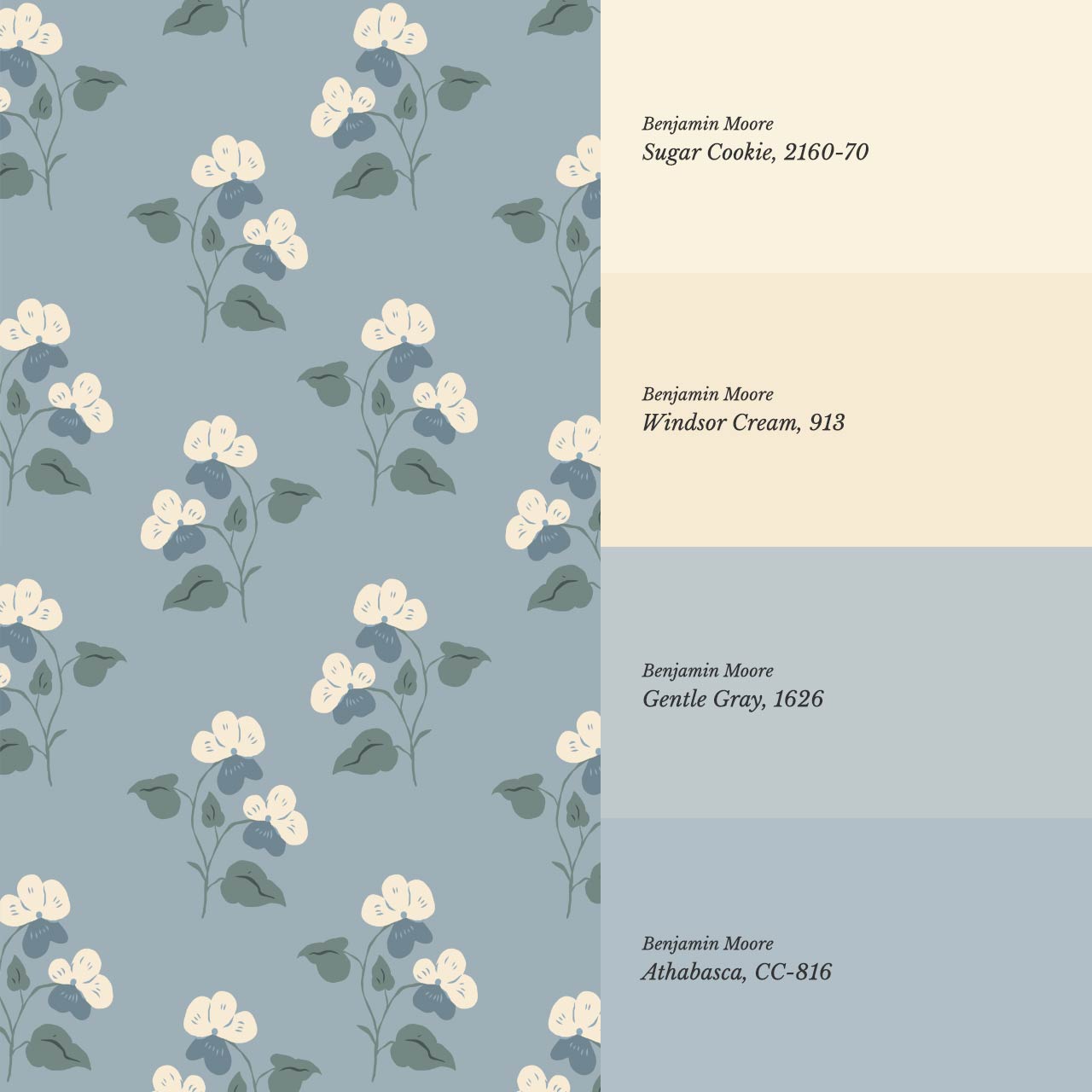 Estefania Pansy Love Duck Egg Cream Wallpaper