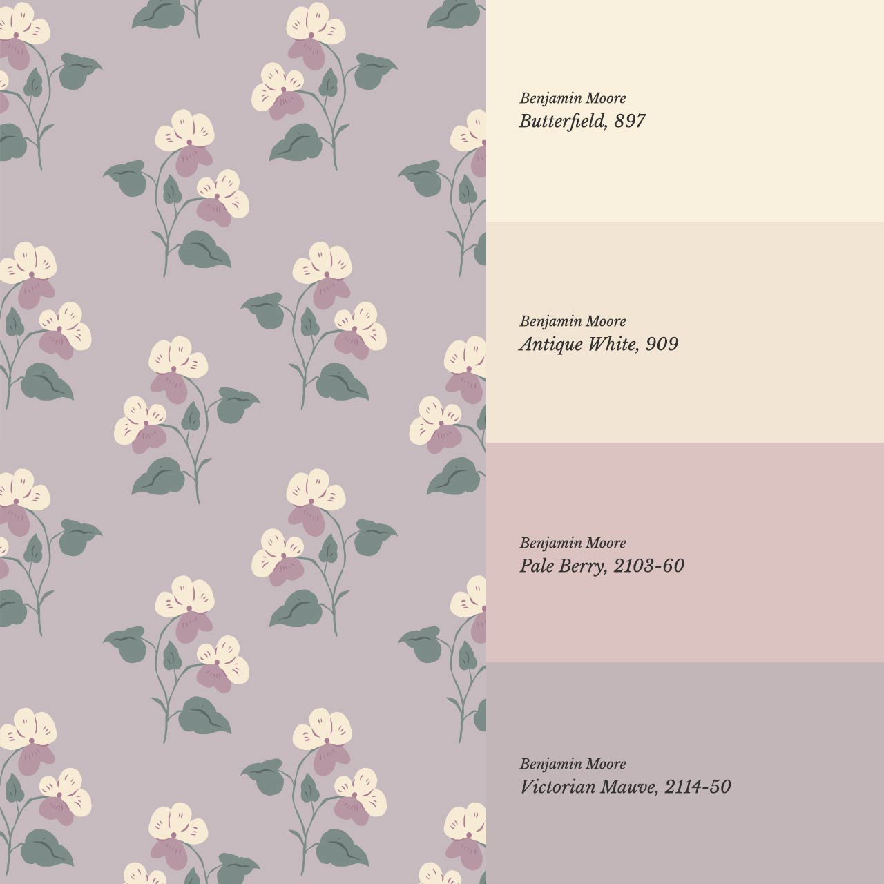 Estefania Pansy Love Lilac Cream Wallpaper