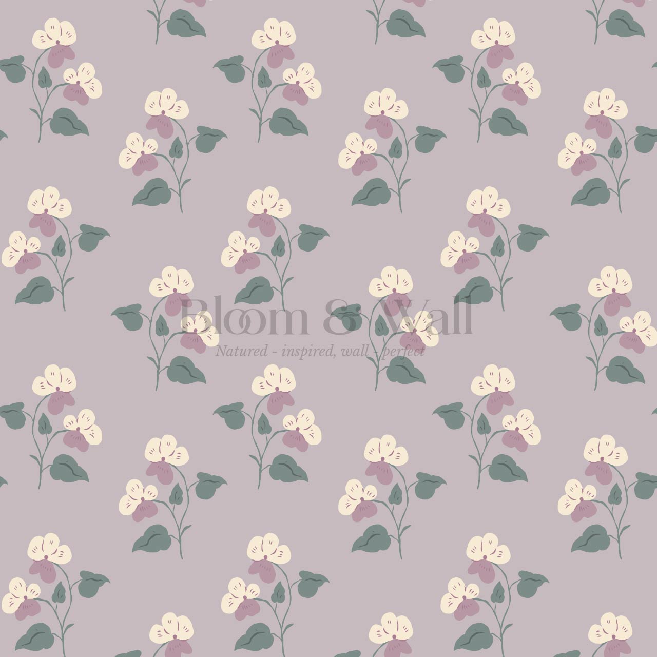 Estefania Pansy Love Lilac Cream Wallpaper