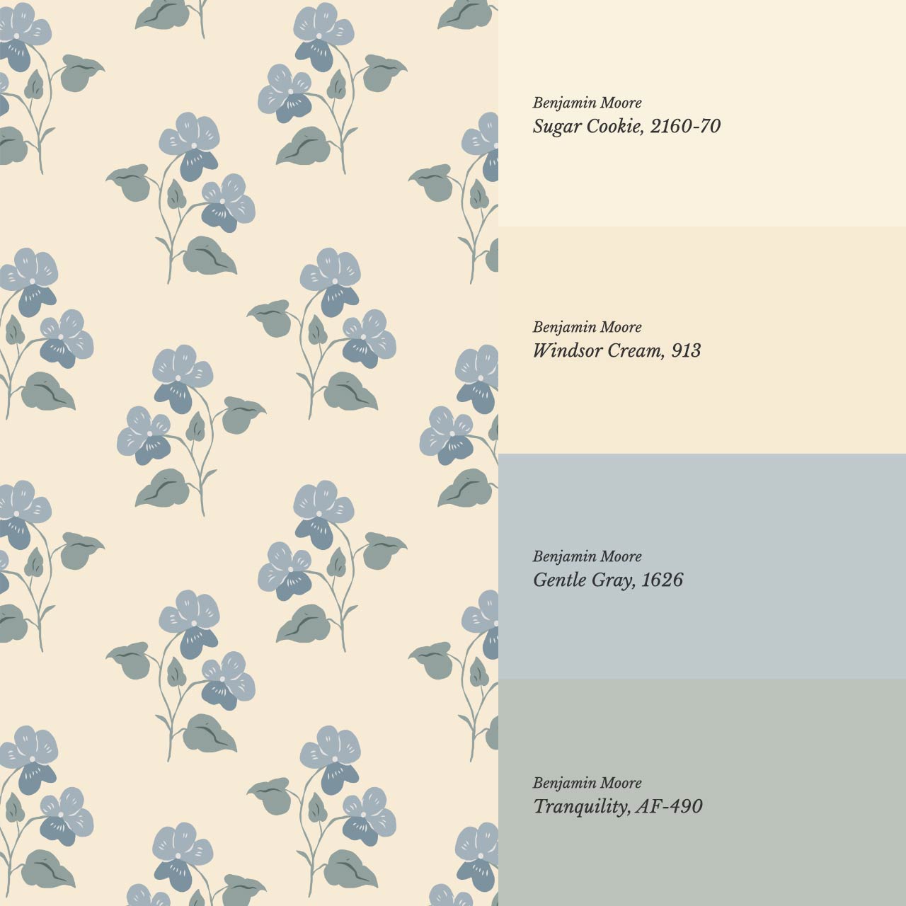 Estefania Pansy Love Butter French Blue Wallpaper