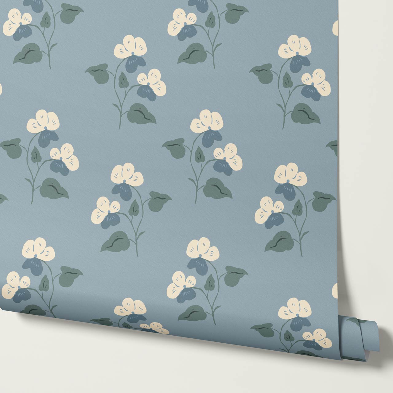 Estefania Pansy Love Duck Egg Cream Wallpaper