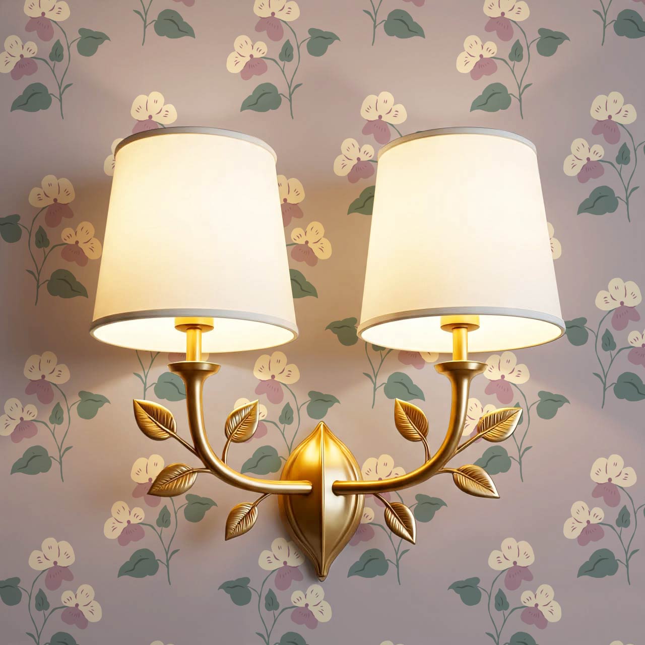 Estefania Pansy Love Lilac Cream Wallpaper