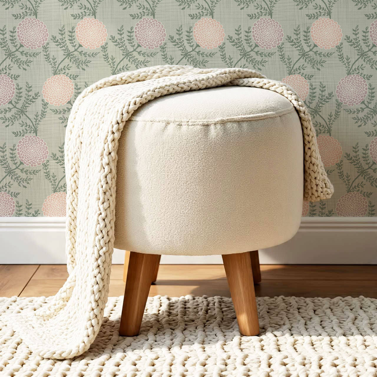 Esther Chambray Dahlia Blush Wallpaper