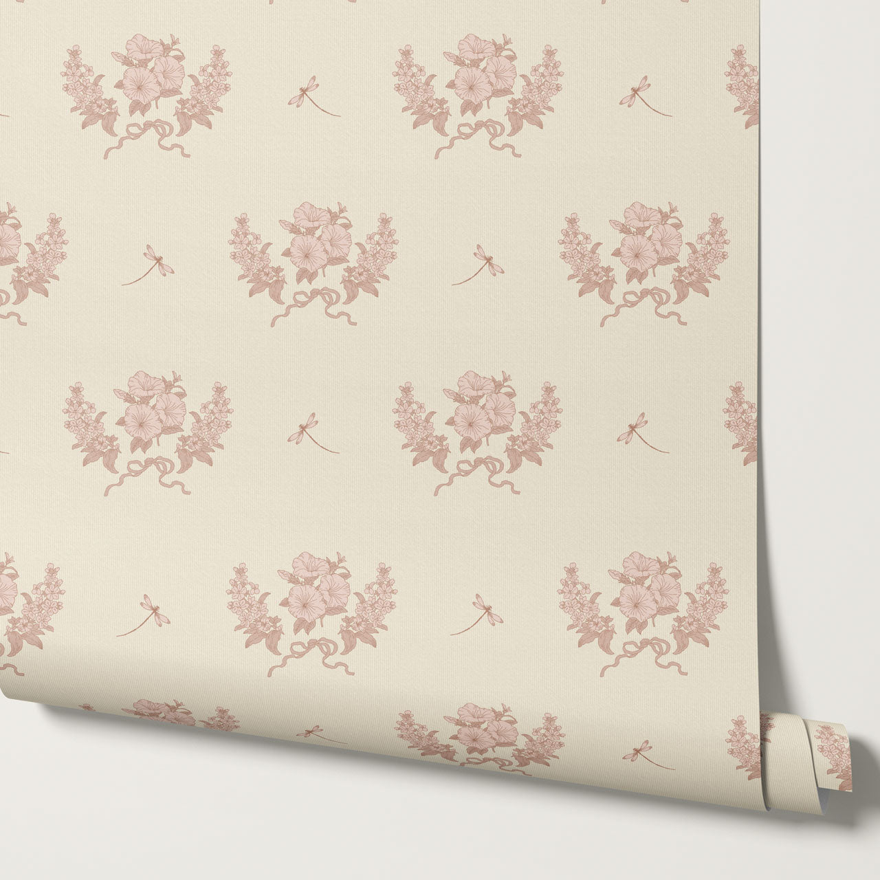 Eva Petunias and Dragonflies Mauve Blush Wallpaper
