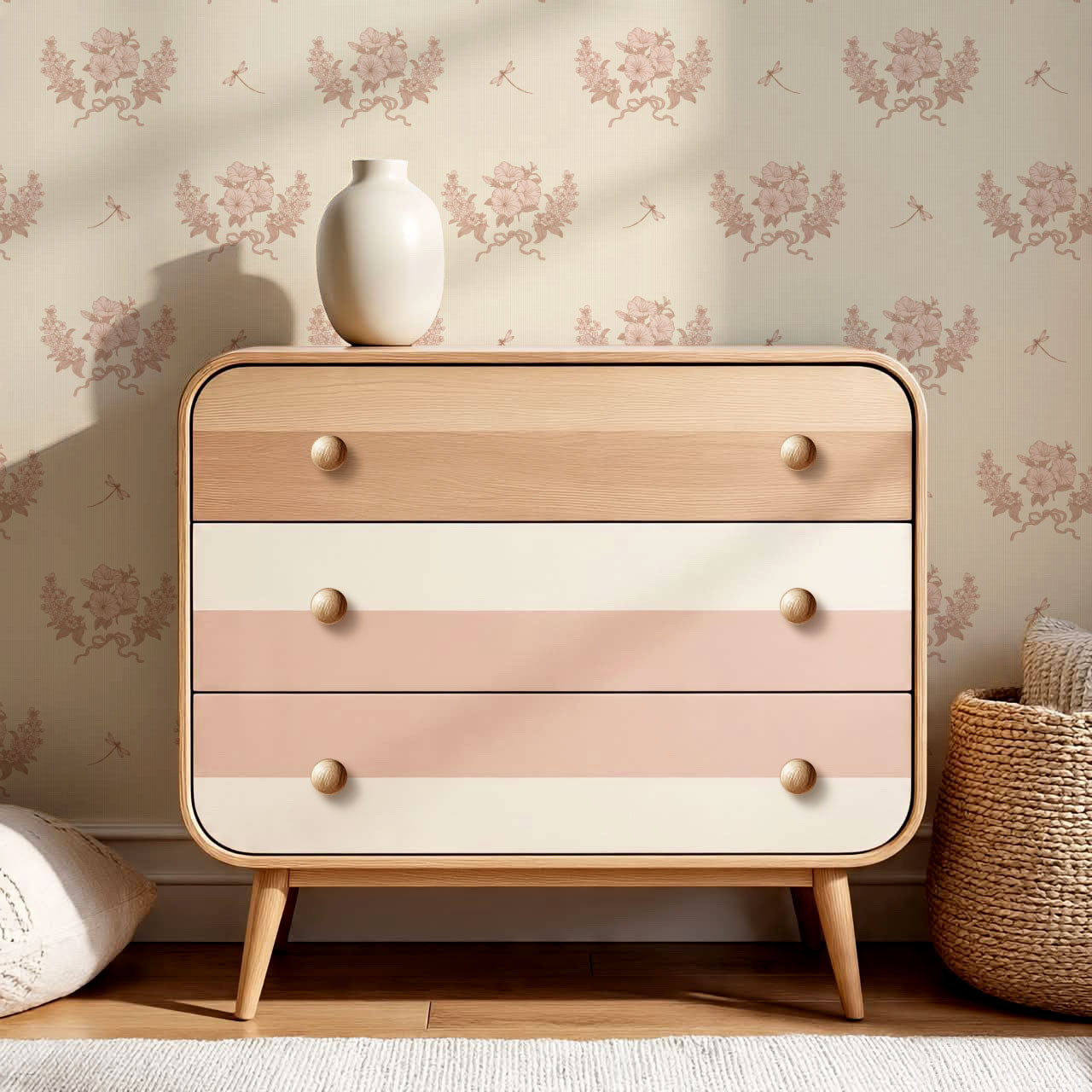 Eva Petunias and Dragonflies Mauve Blush Wallpaper