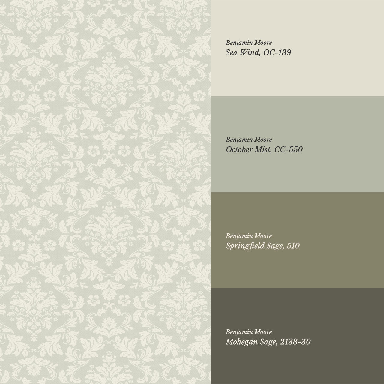 Evalia Damask Gray Sage Wallpaper