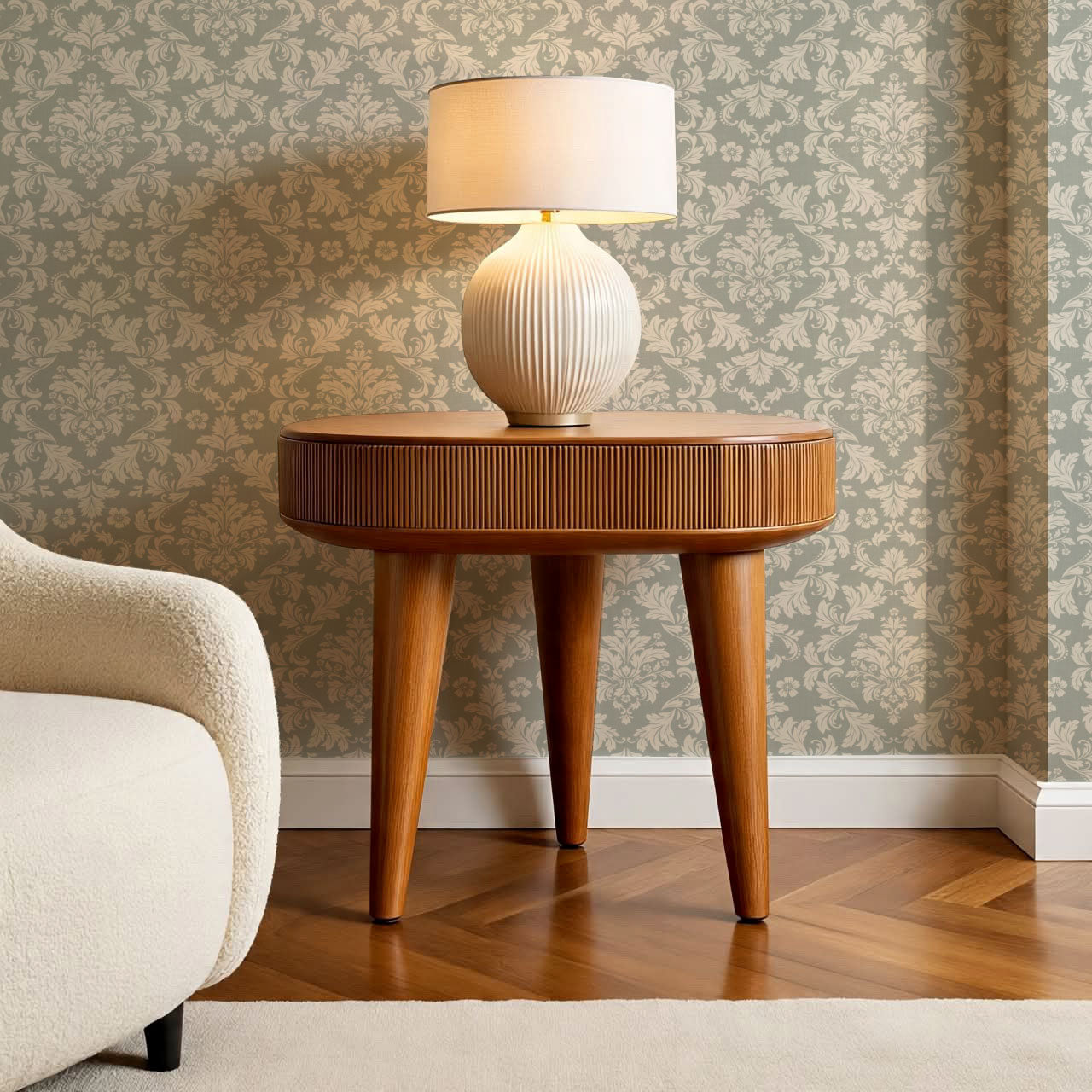 Evalia Damask Sage Stone Wallpaper