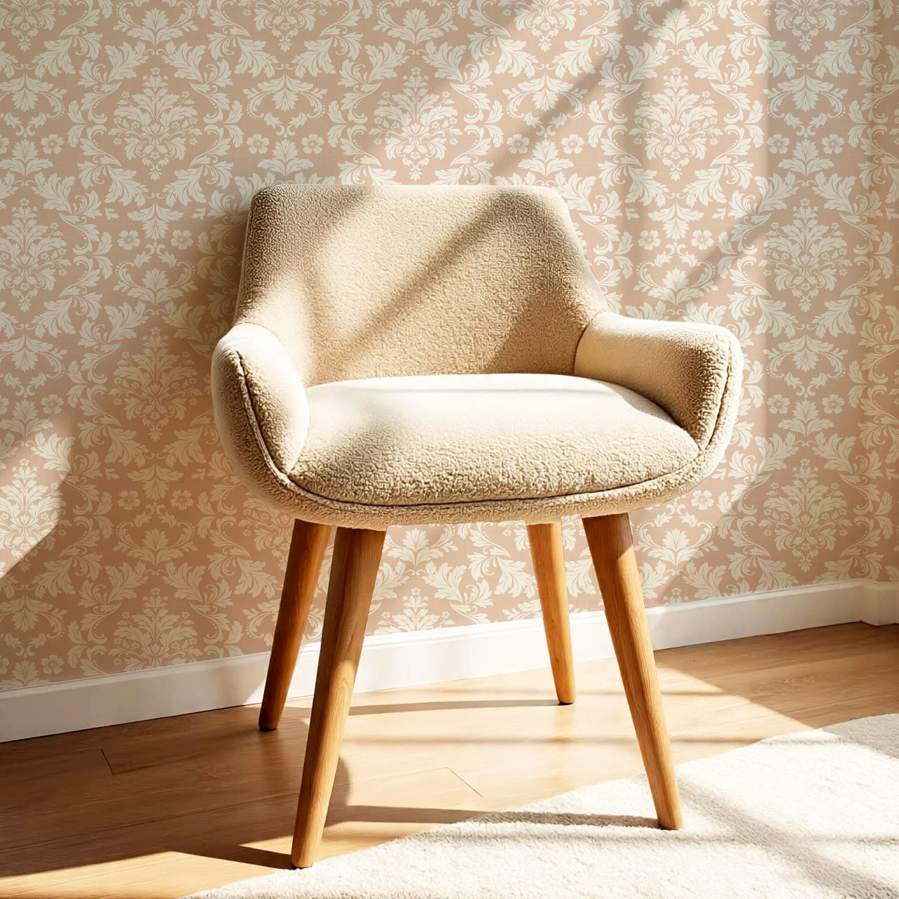 Evalia Damask Coral Peach Wallpaper