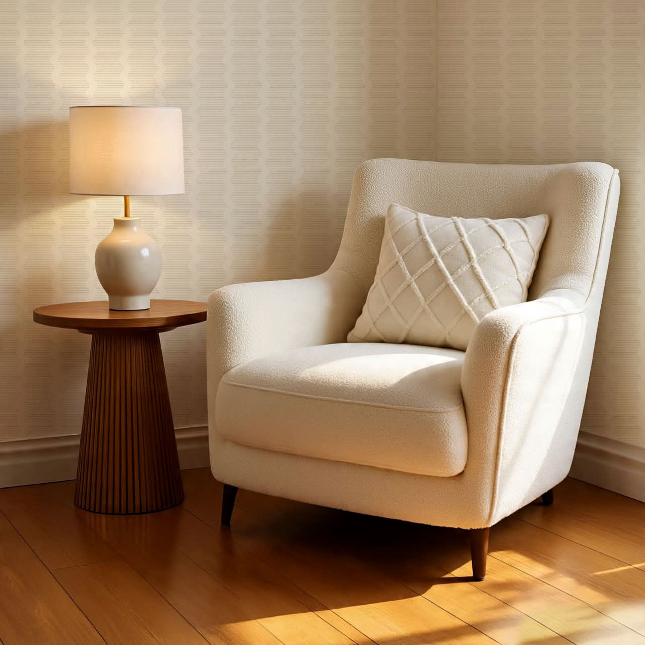 Evangeline Textured Wavy Stripes Light Beige Wallpaper