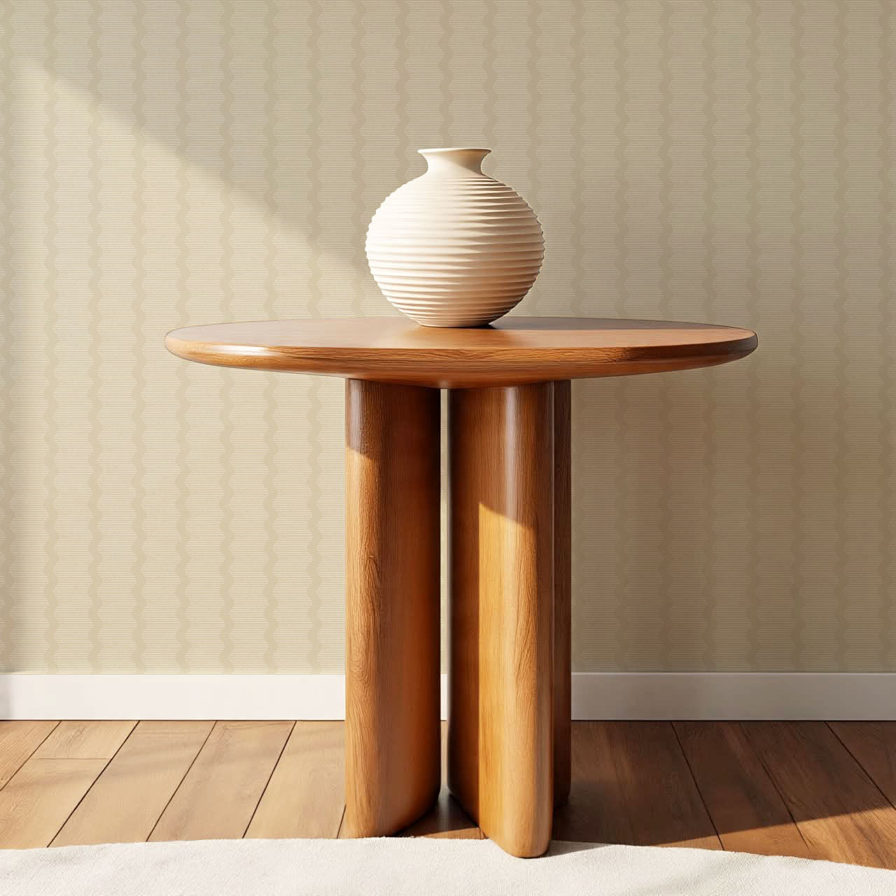 Evangeline Textured Wavy Stripes Warm Beige Wallpaper