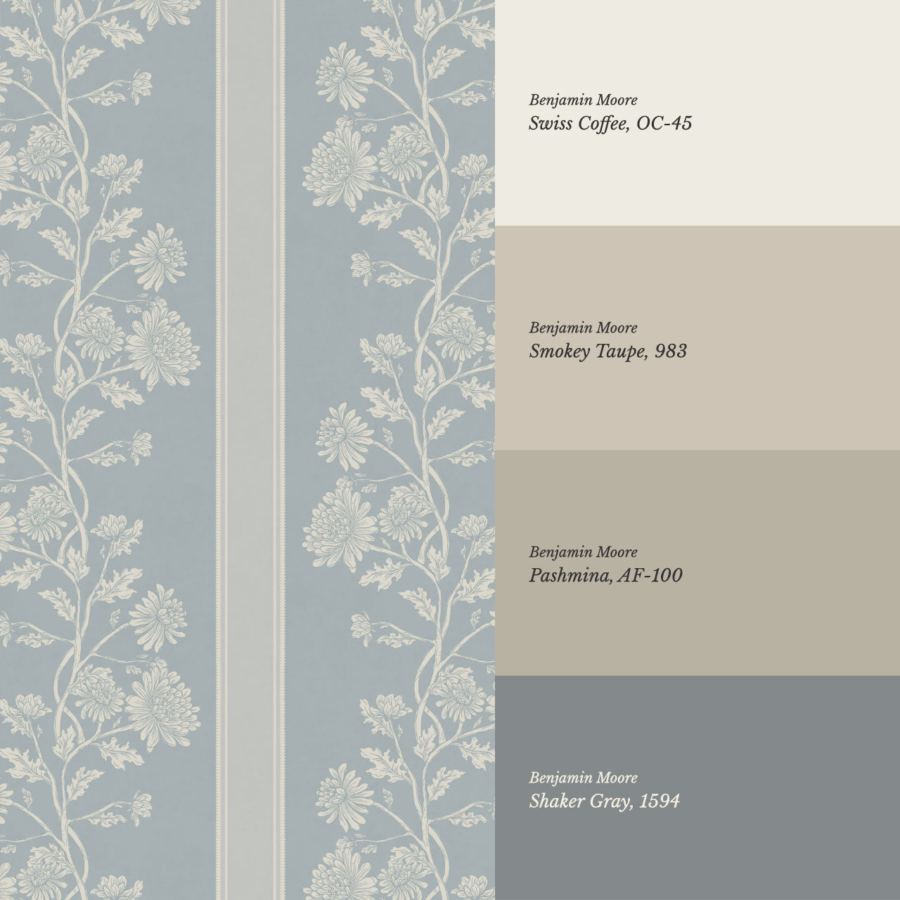 Everleigh Chrysanthemum Stripes French Blue Wallpaper