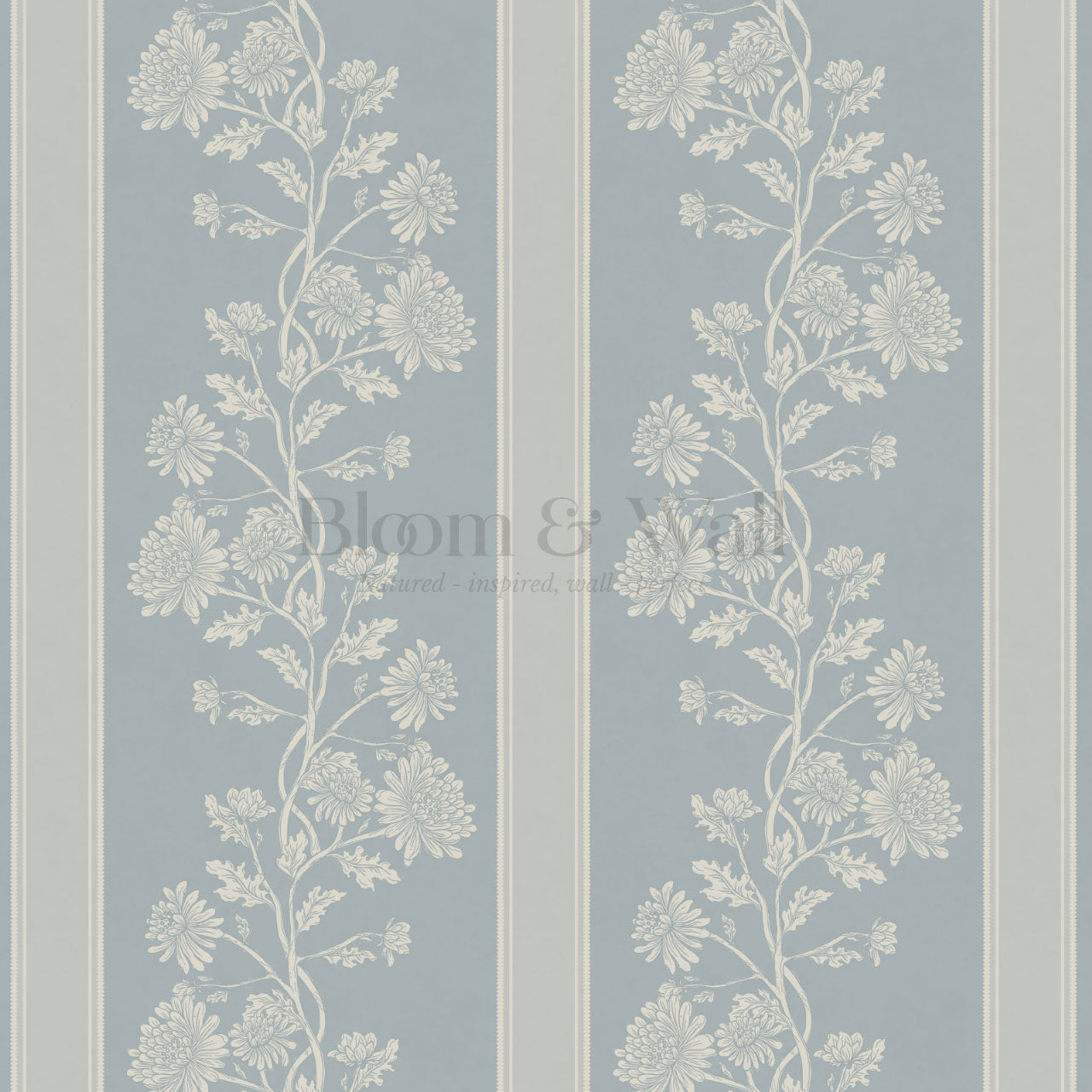 Everleigh Chrysanthemum Stripes French Blue Wallpaper