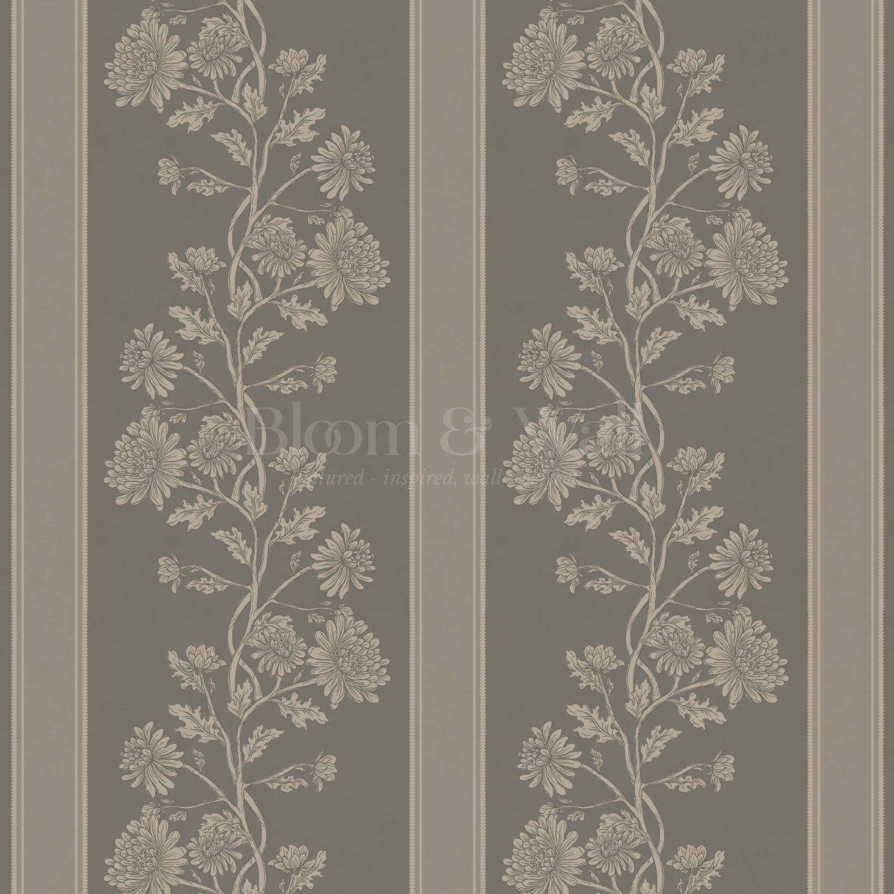 Everleigh Chrysanthemum Stripes Rocky Road Wallpaper