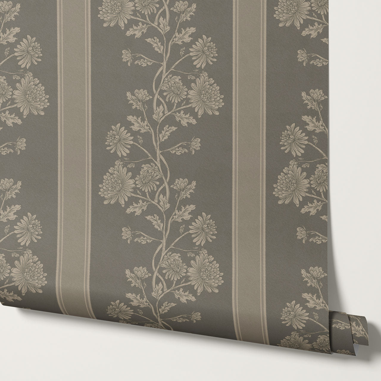 Everleigh Chrysanthemum Stripes Rocky Road Wallpaper