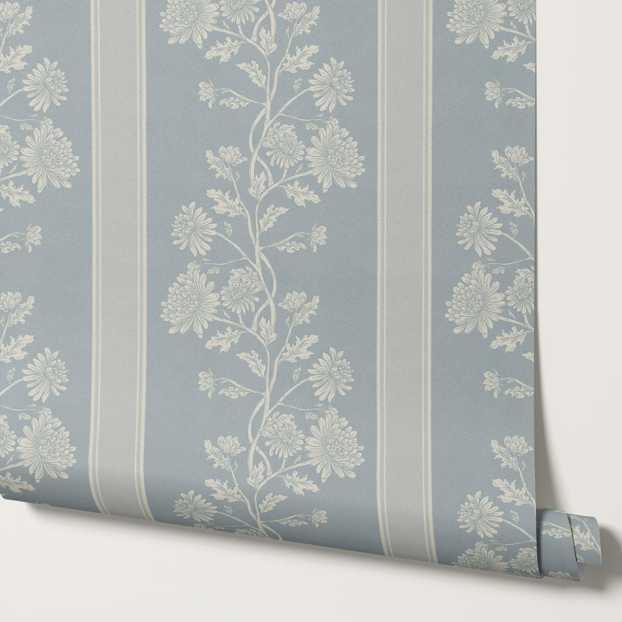 Everleigh Chrysanthemum Stripes French Blue Wallpaper