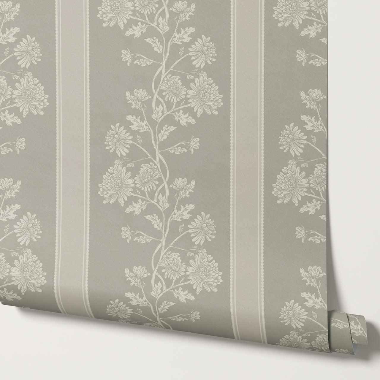 Everleigh Chrysanthemum Stripes Stone Wallpaper