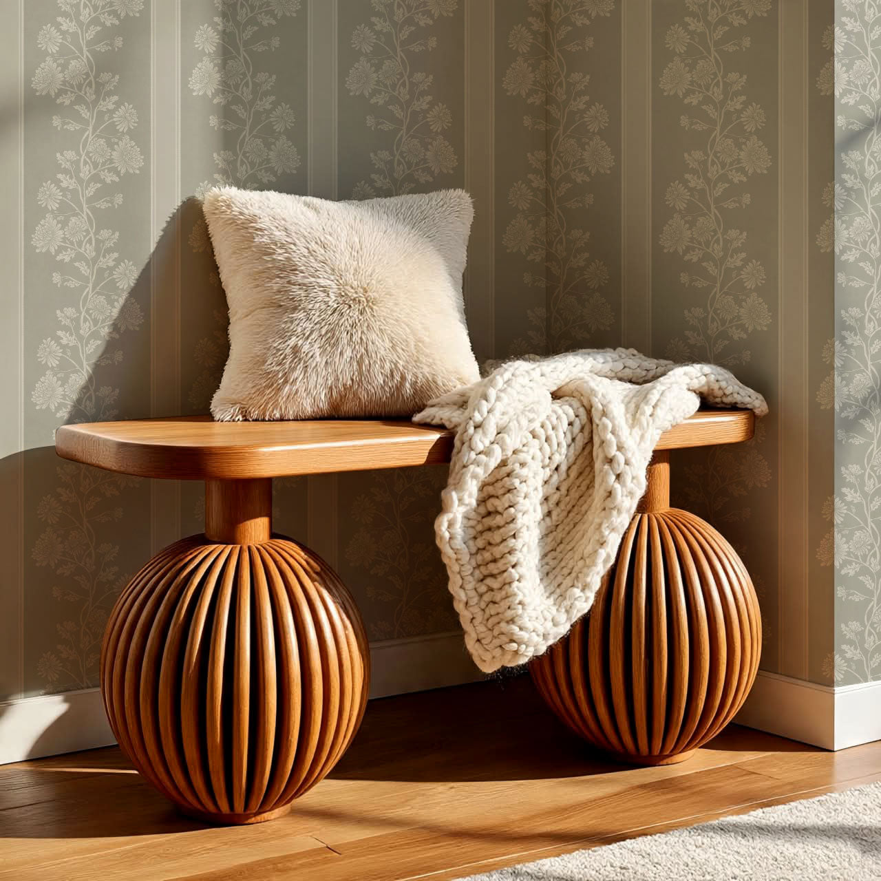 Everleigh Chrysanthemum Stripes Stone Wallpaper