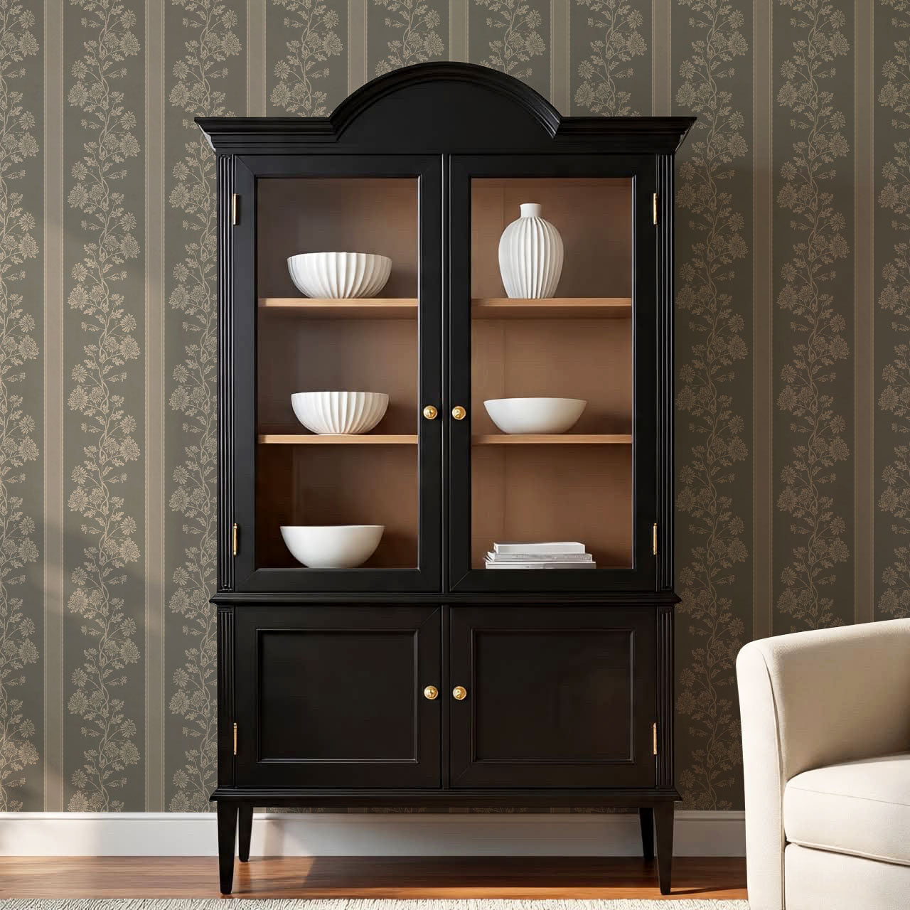 Everleigh Chrysanthemum Stripes Rocky Road Wallpaper