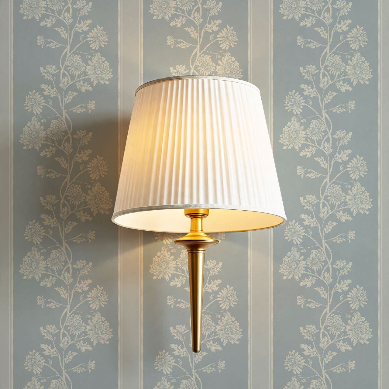 Everleigh Chrysanthemum Stripes French Blue Wallpaper