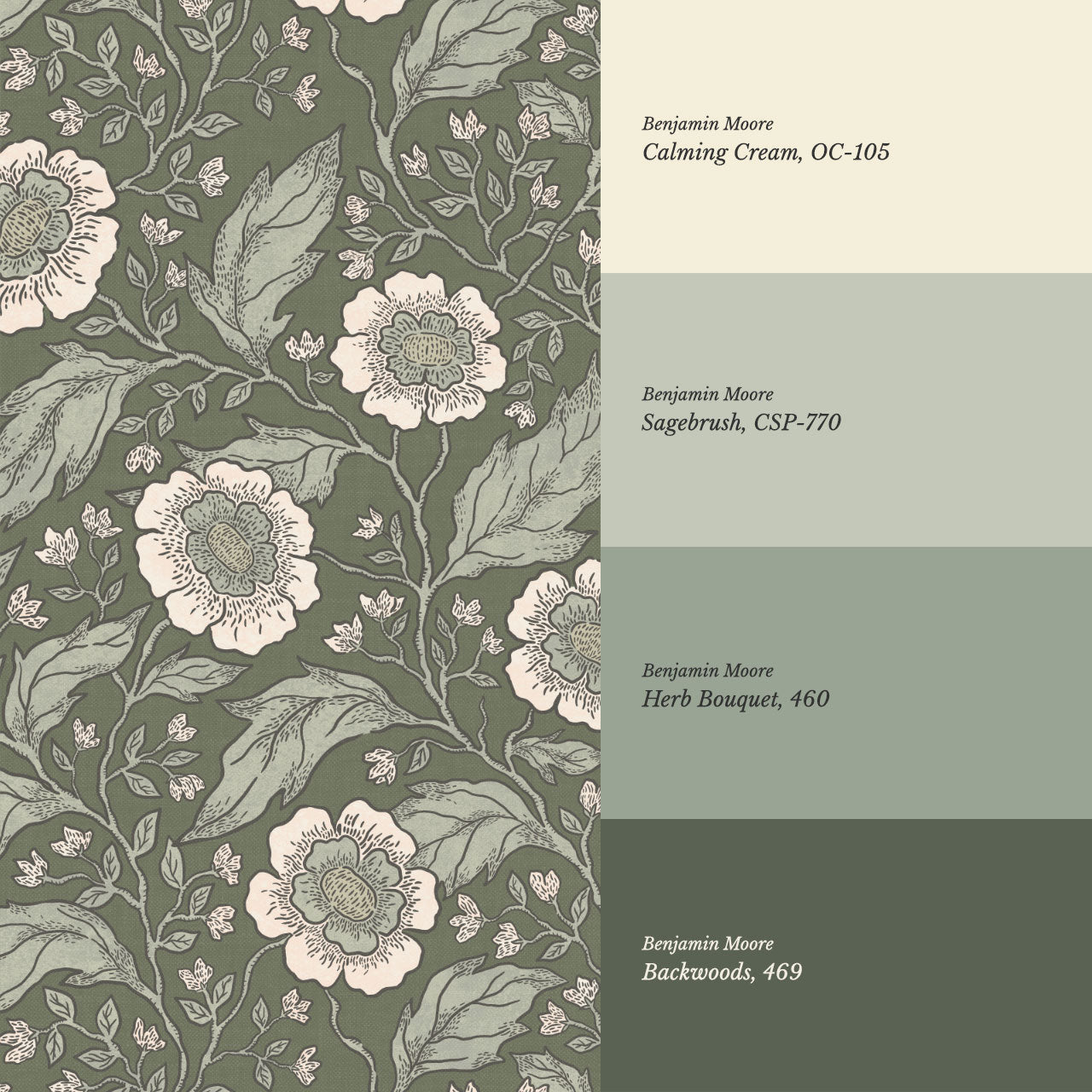 Evie Floral Vines Green Wallpaper