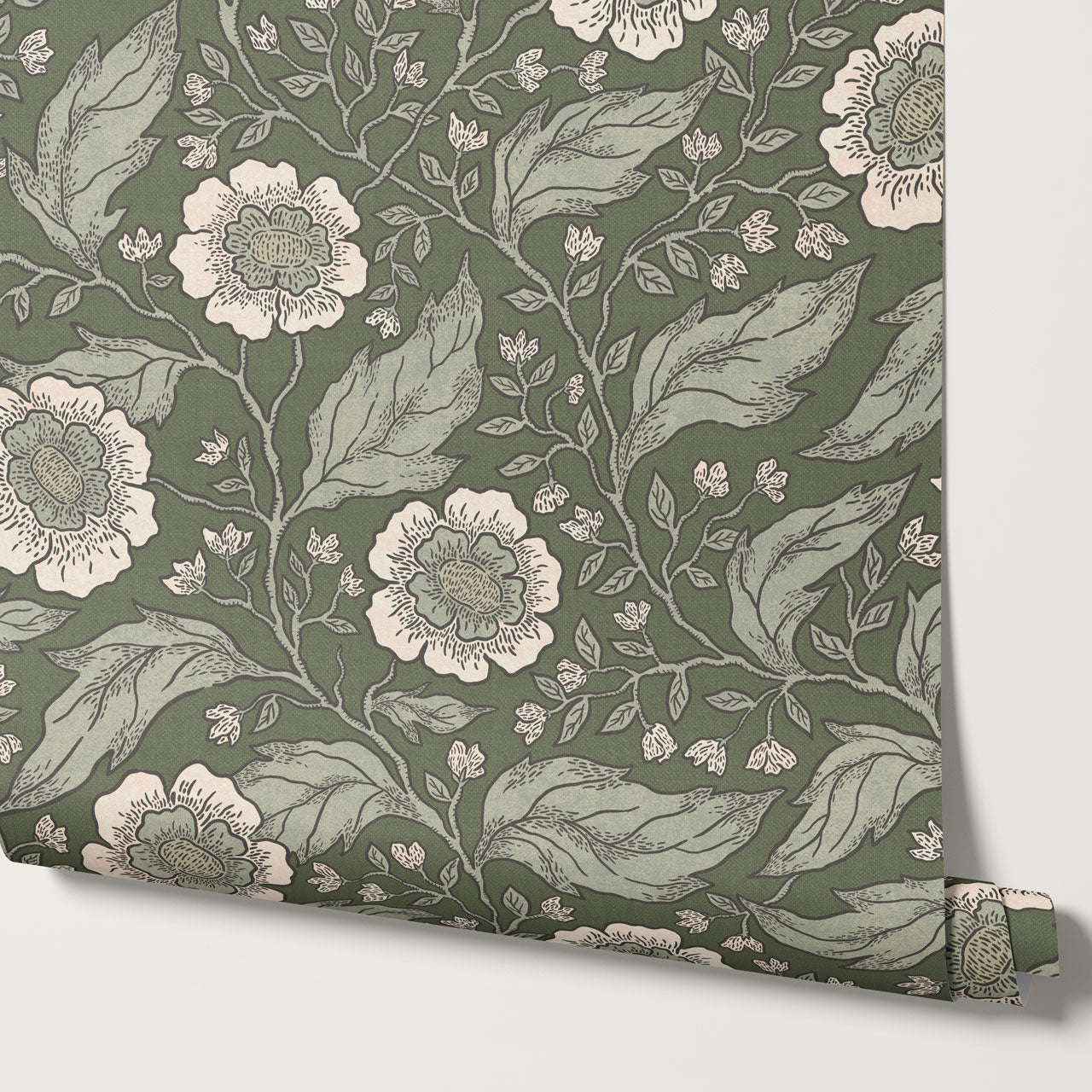 Evie Floral Vines Green Wallpaper
