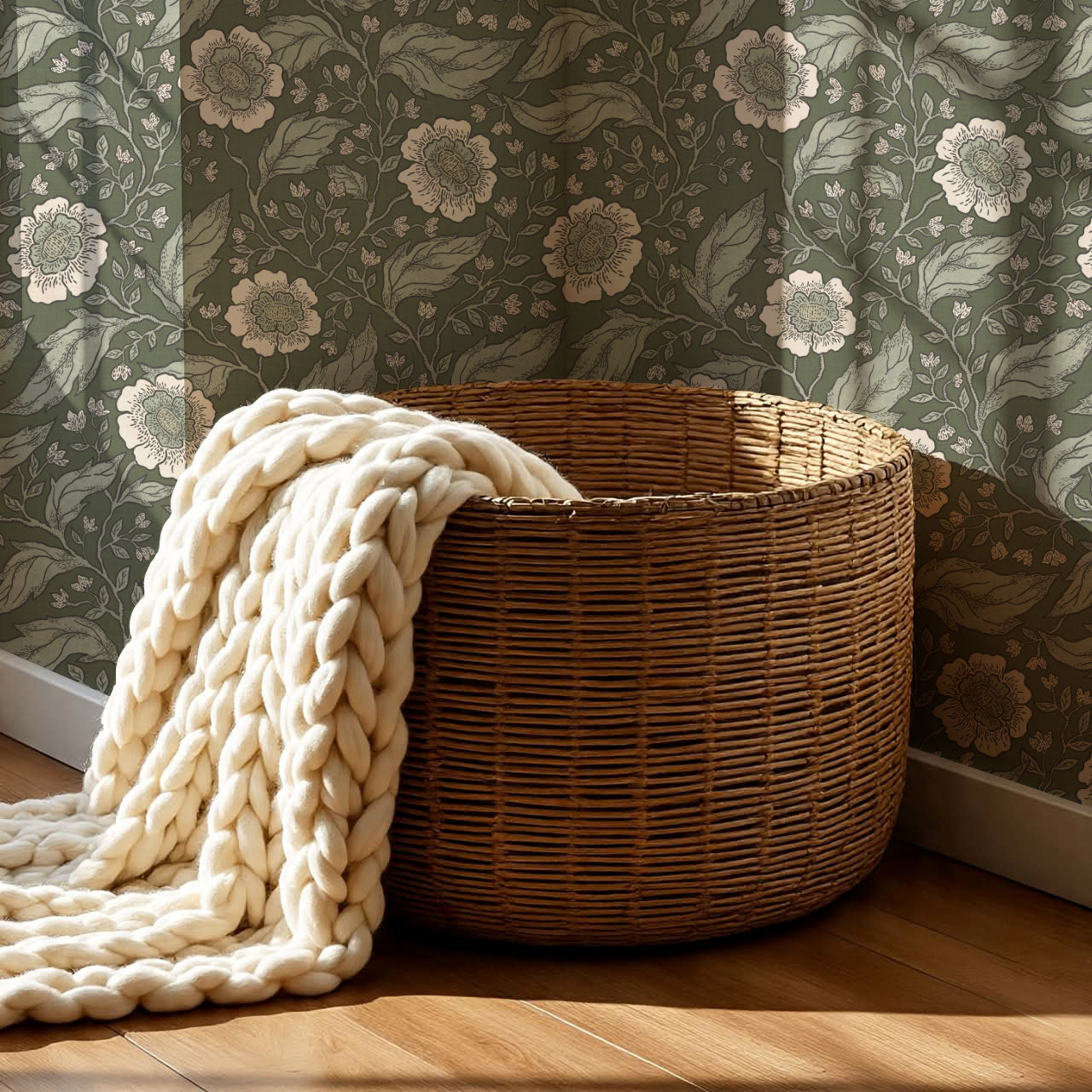 Evie Floral Vines Green Wallpaper