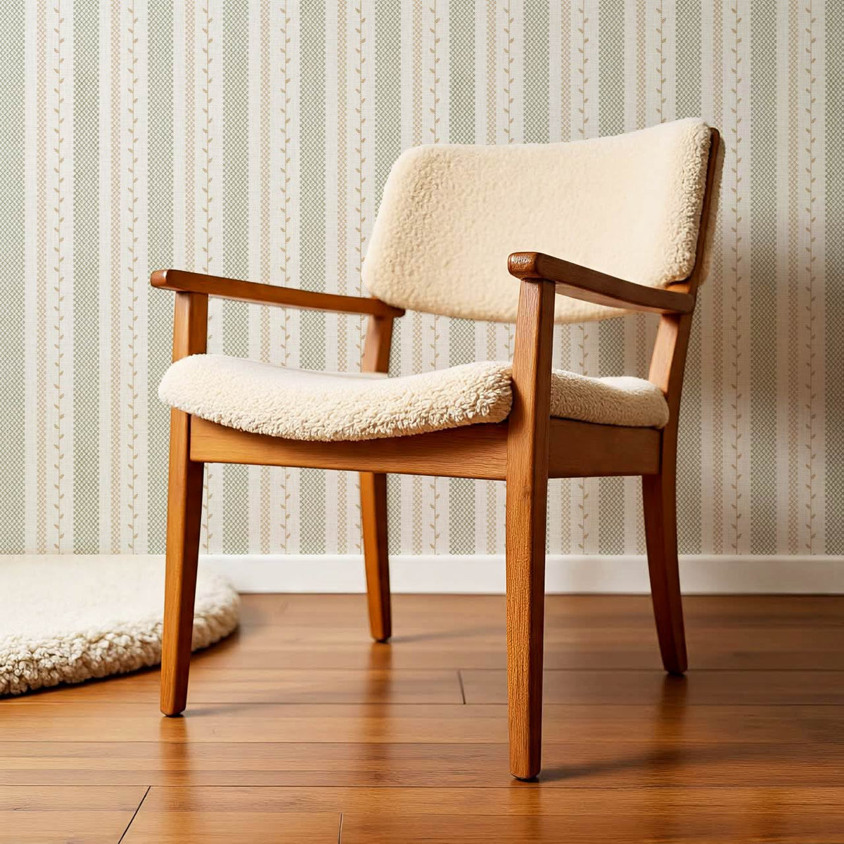 Fabiola Woodland Stripe Ivory Beige Sage Wallpaper