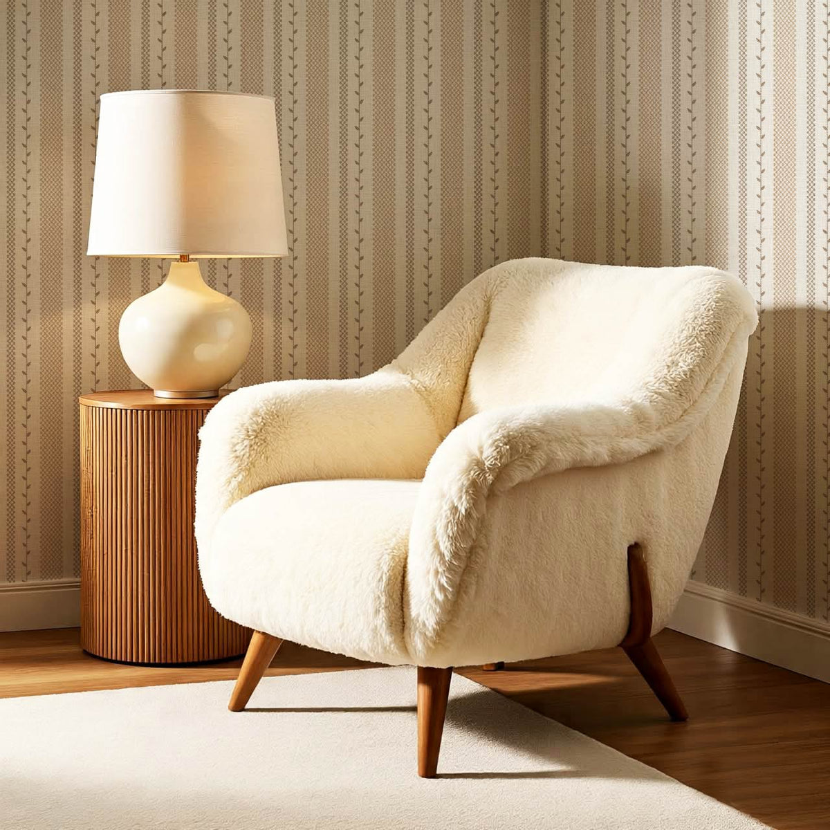 Fabiola Woodland Stripe Ivory Neutral Beige Wallpaper