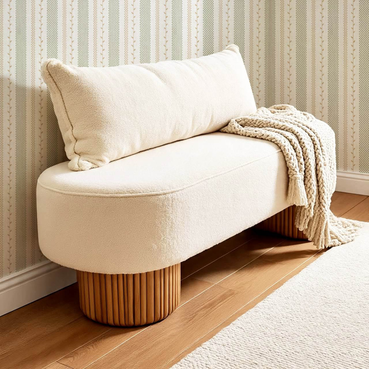 Fabiola Woodland Stripe Ivory Beige Sage Wallpaper