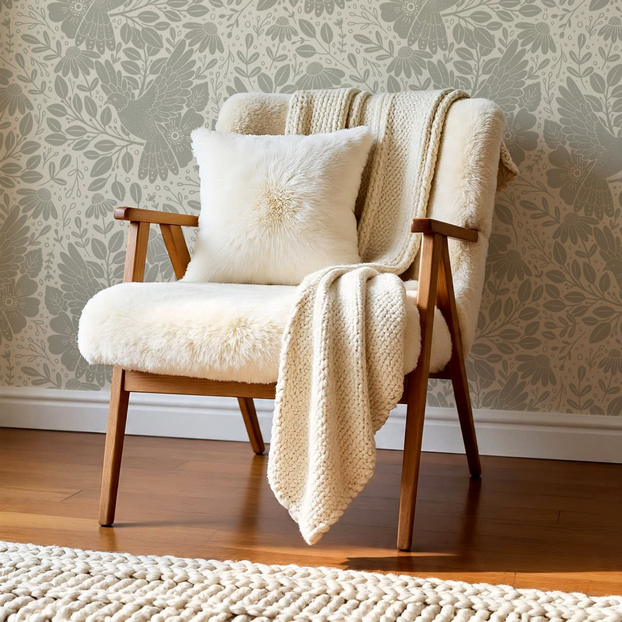 Fae Doves Cream Stone Wallpaper