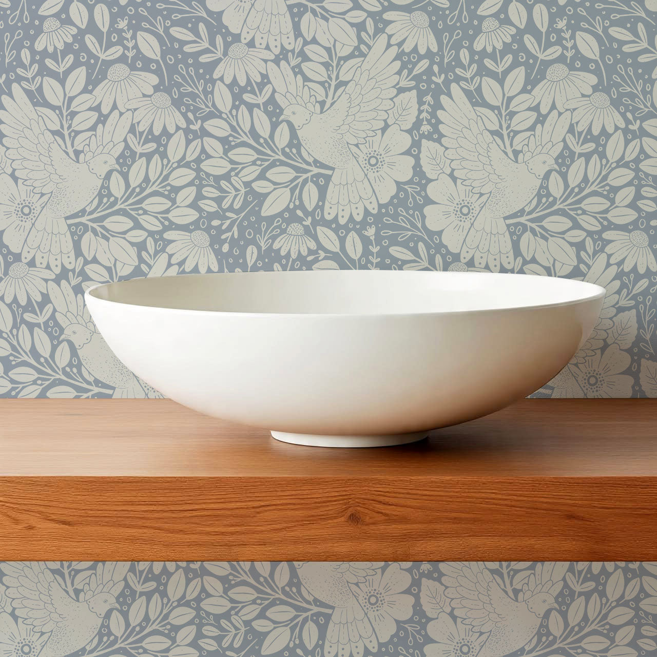 Fae Doves French Blue Wallpaper