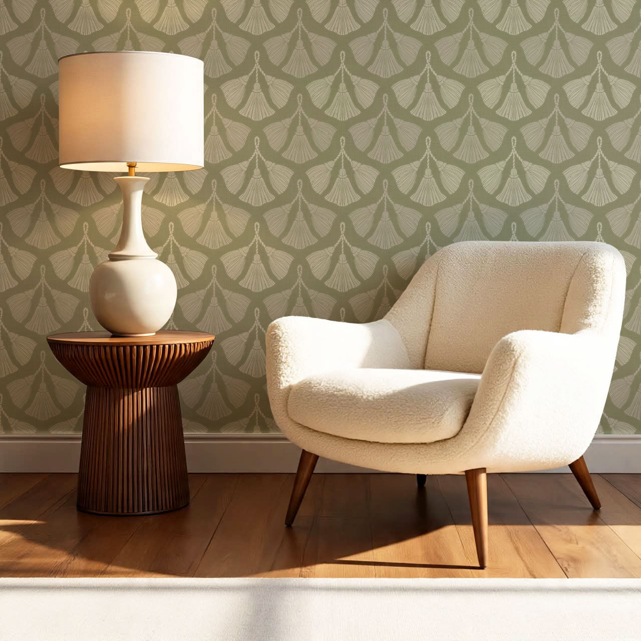 Fantasia Tassel Laurel Green Wallpaper